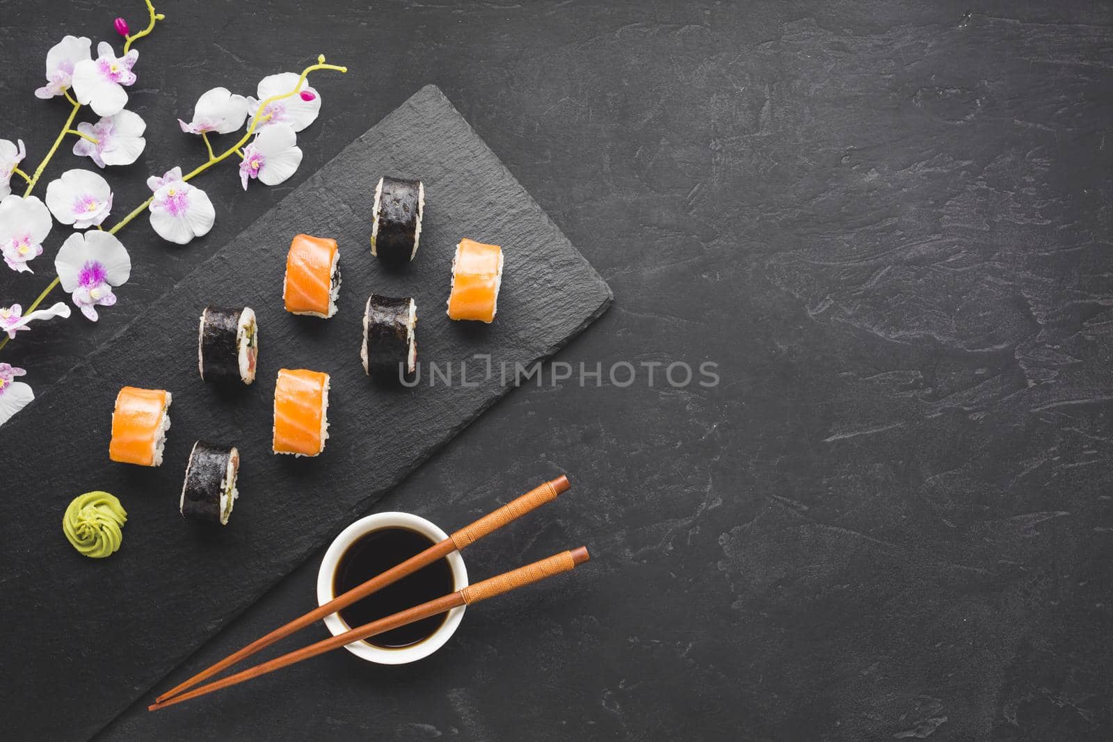 flat lay sushi arrangement with copy space. Resolution and high quality beautiful photo