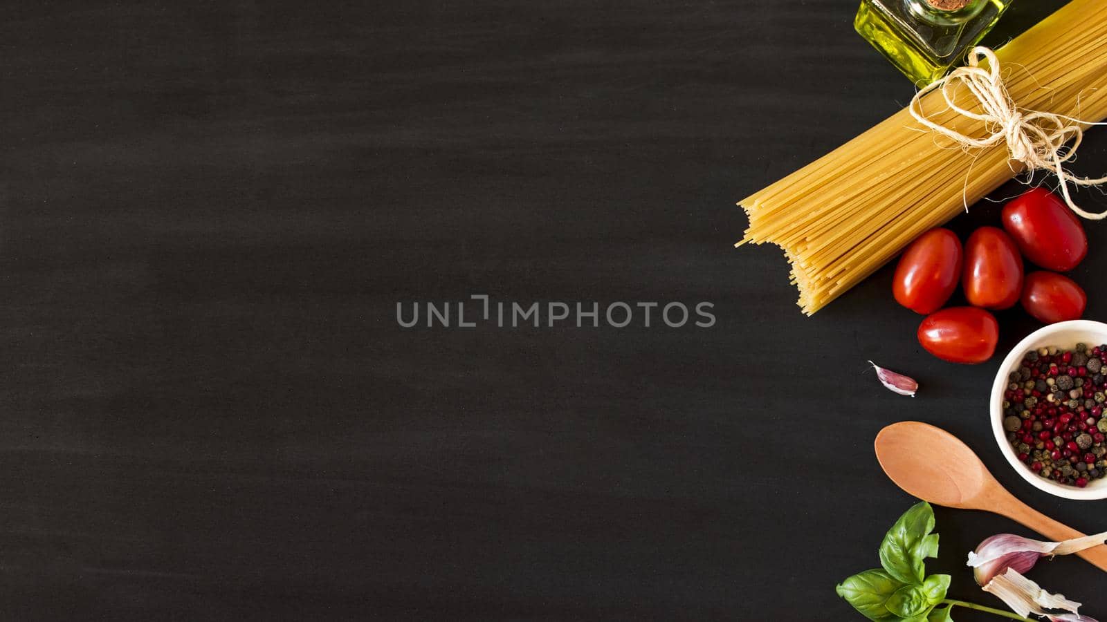 ingredients italian pasta black background. Resolution and high quality beautiful photo