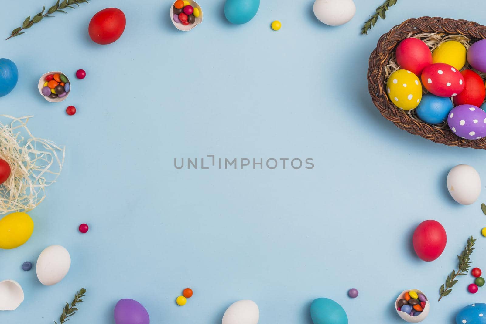 frame from easter eggs basket table. High quality beautiful photo concept by Zahard