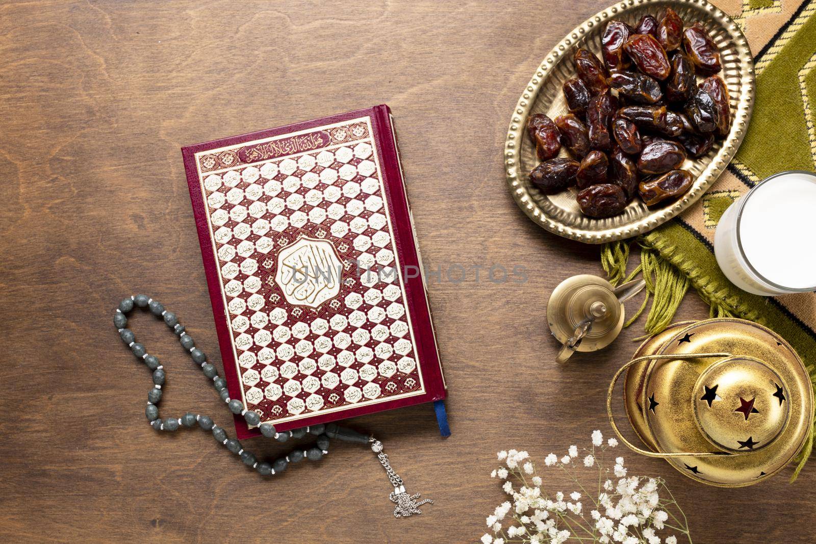 quran prayer beads wooden table. High quality beautiful photo concept by Zahard