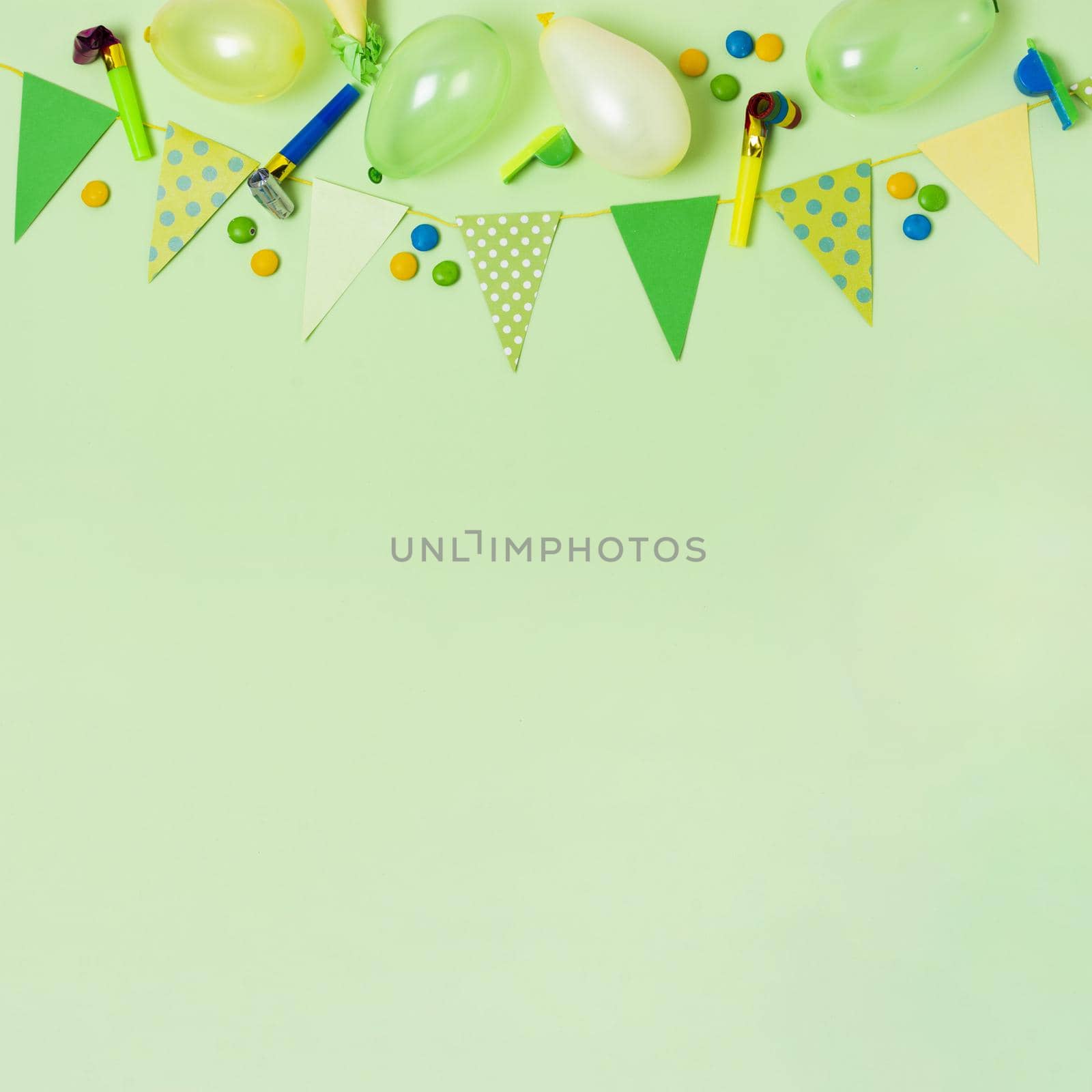 top view birthday decoration green background with copy space2. Resolution and high quality beautiful photo
