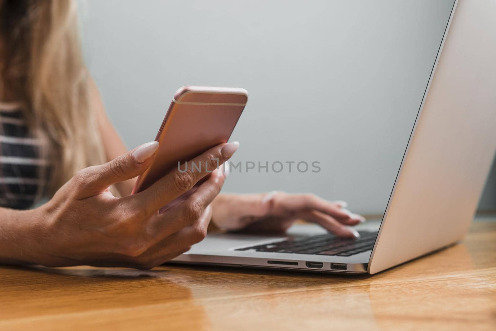 woman hands using phone laptop. Resolution and high quality beautiful photo