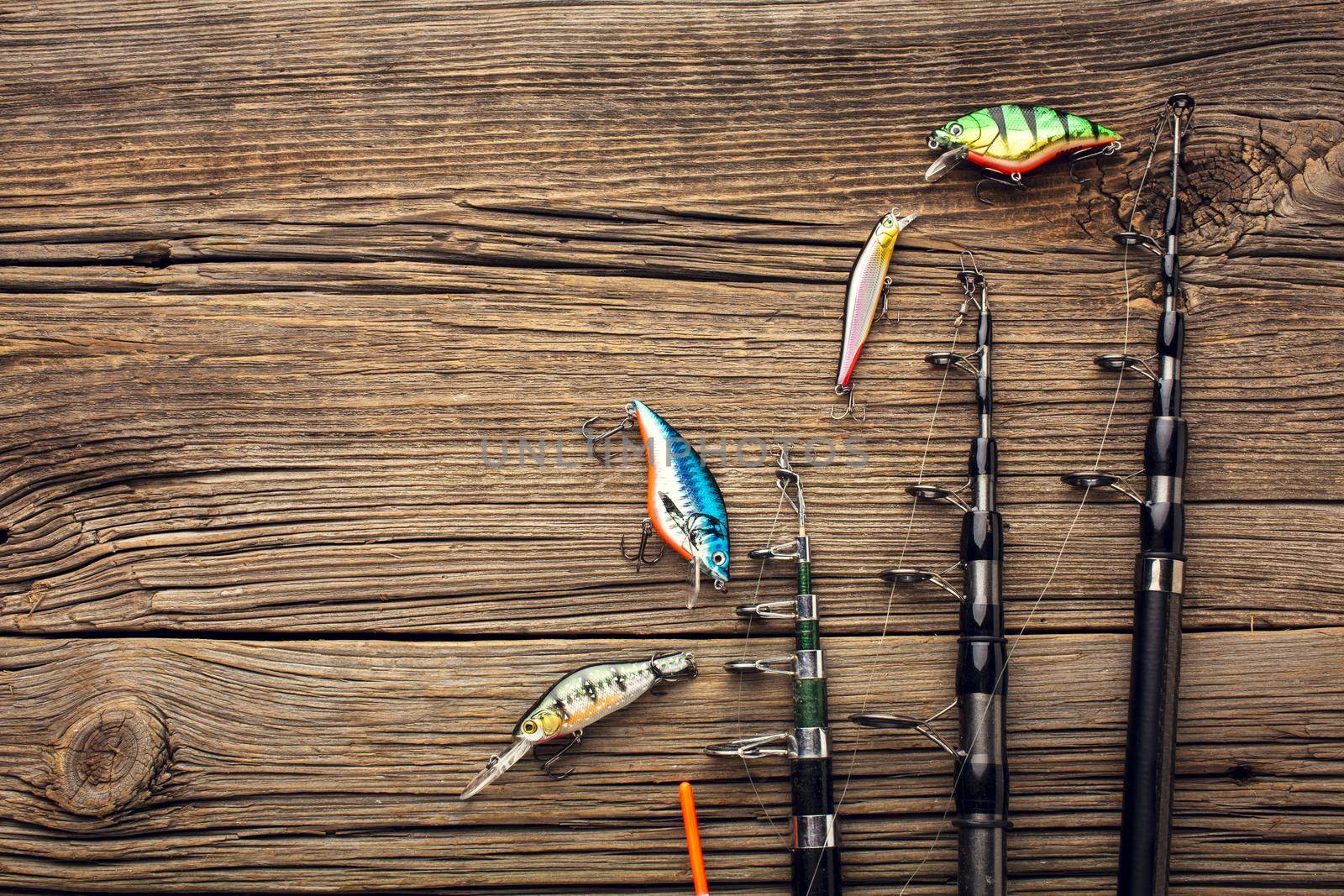 top view fishing bait fishing rods. Resolution and high quality beautiful photo