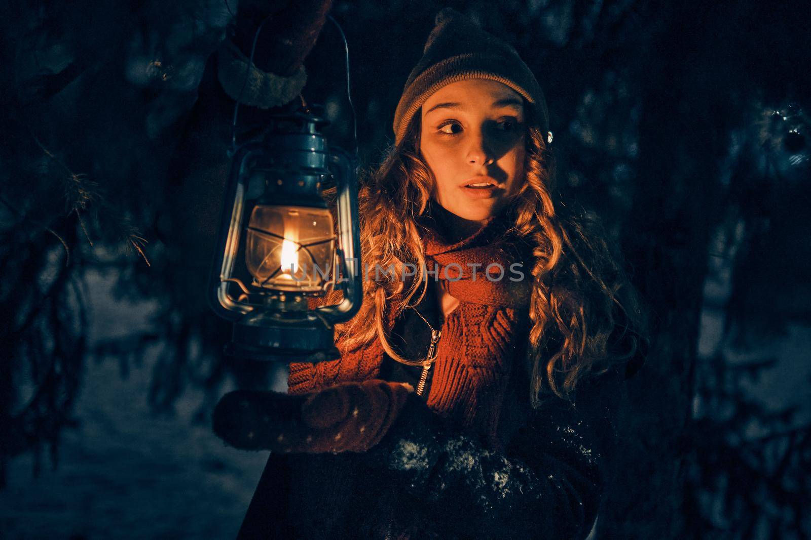 Young girl in winter forest fairy tale by snep_photo