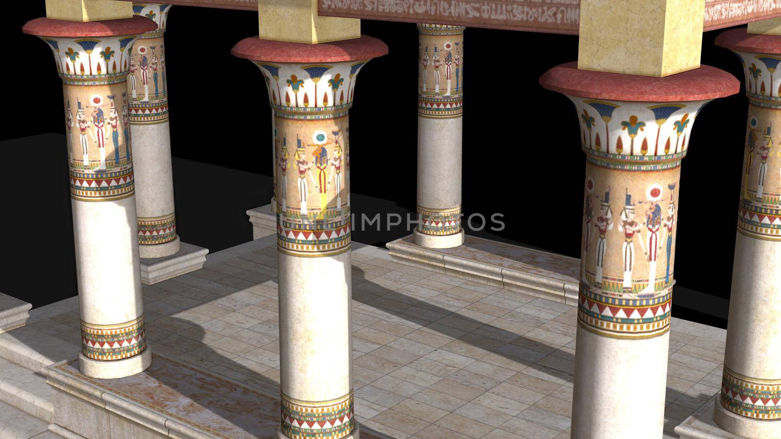 3d illustration - Egyptian Palace Filled With  Columns  on black background by vitanovski