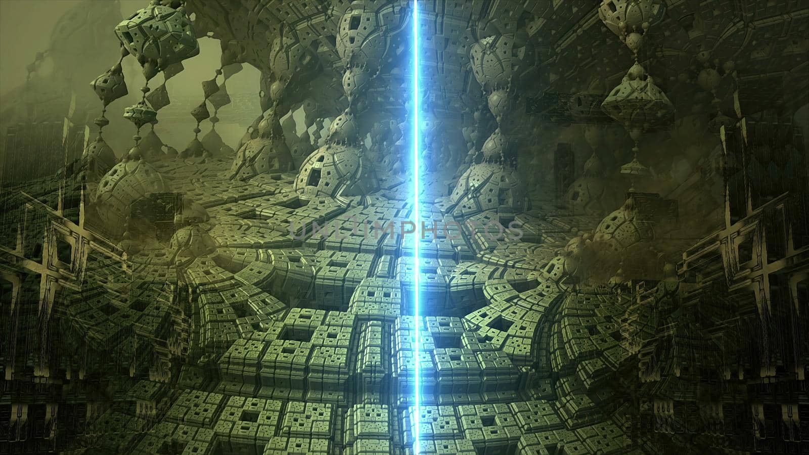 3d illustration - sci-fi landscape with laser beam