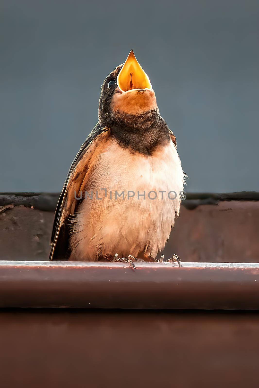 a young barn swallow at feeding