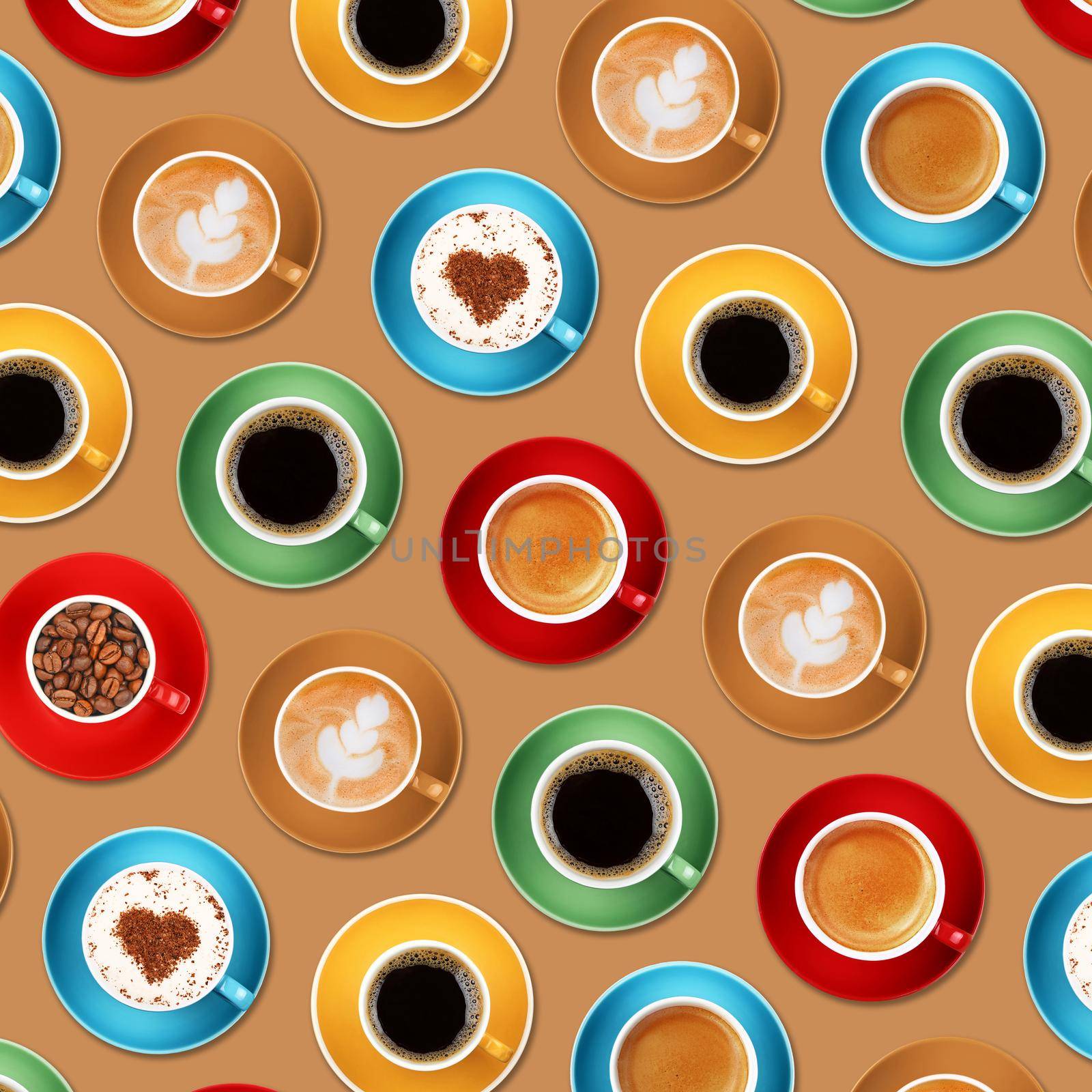 Pattern of different coffee cups over beige by BreakingTheWalls
