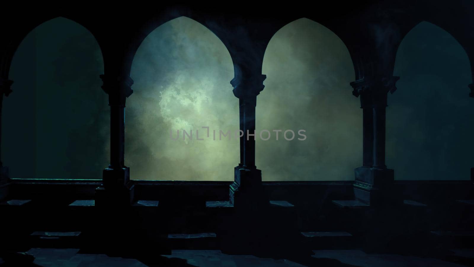 3d illustration - Full Moon Through The Clouds On Dark Blue Night Sky by vitanovski