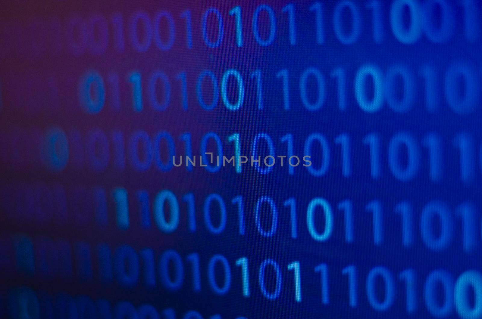 binary number, computer on blue background screen concept, internet and computer technology