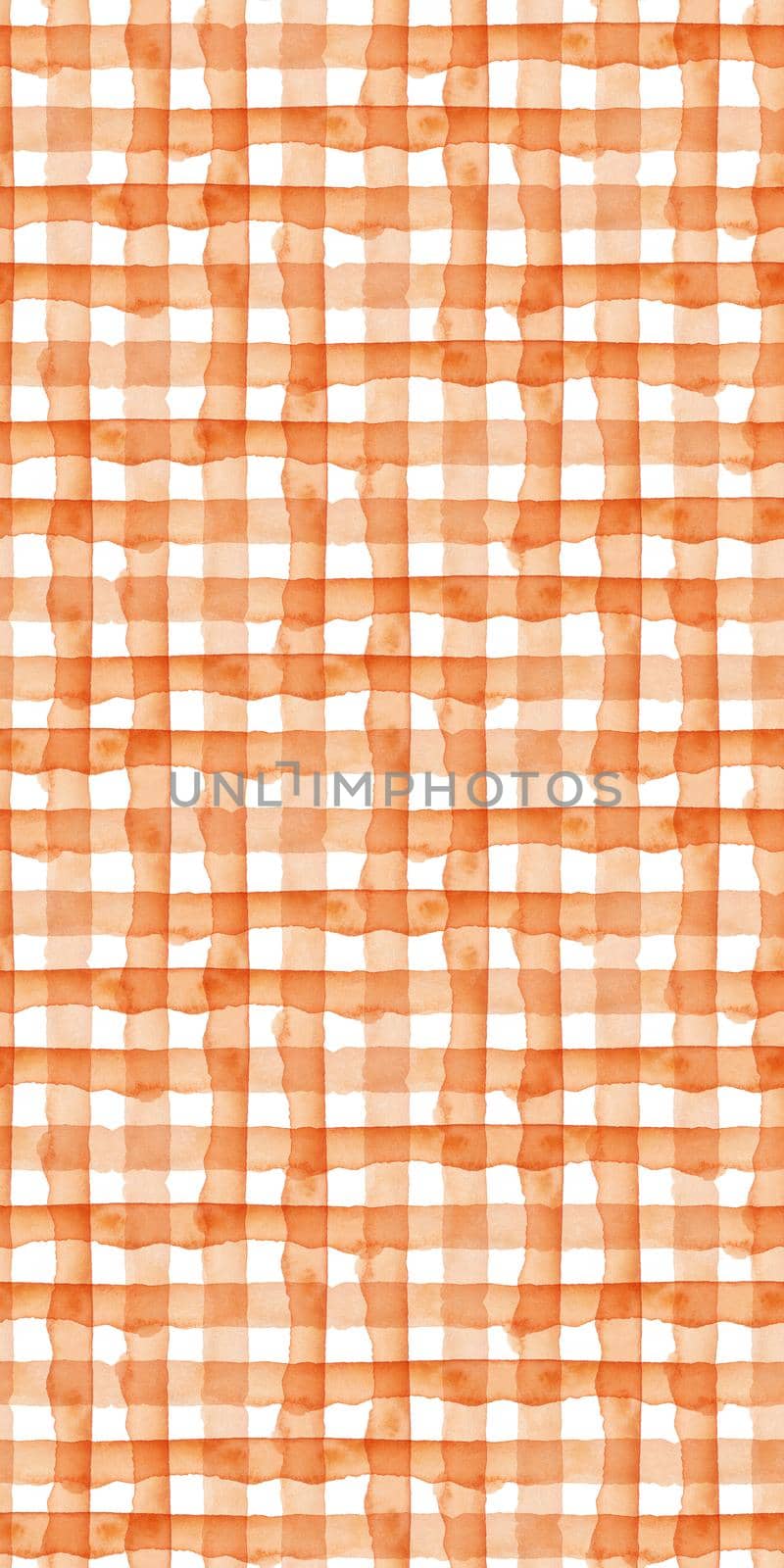 Orange Plaid Abstract Watercolor Geometric Background. Seamless Pattern with Stripes and Check. Handmade Texture for Fabric Design and Paper Wallpaper. by DesignAB