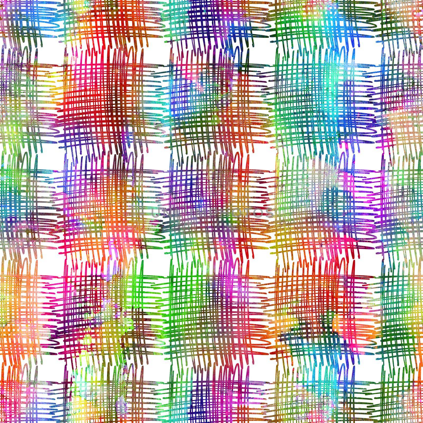 Brush Stroke Plaid Geometric Grung Pattern Seamless in Rainbow Color Check Background. Gunge Collage Watercolor Texture for Teen and School Kids Fabric Prints Grange Design with lines by DesignAB