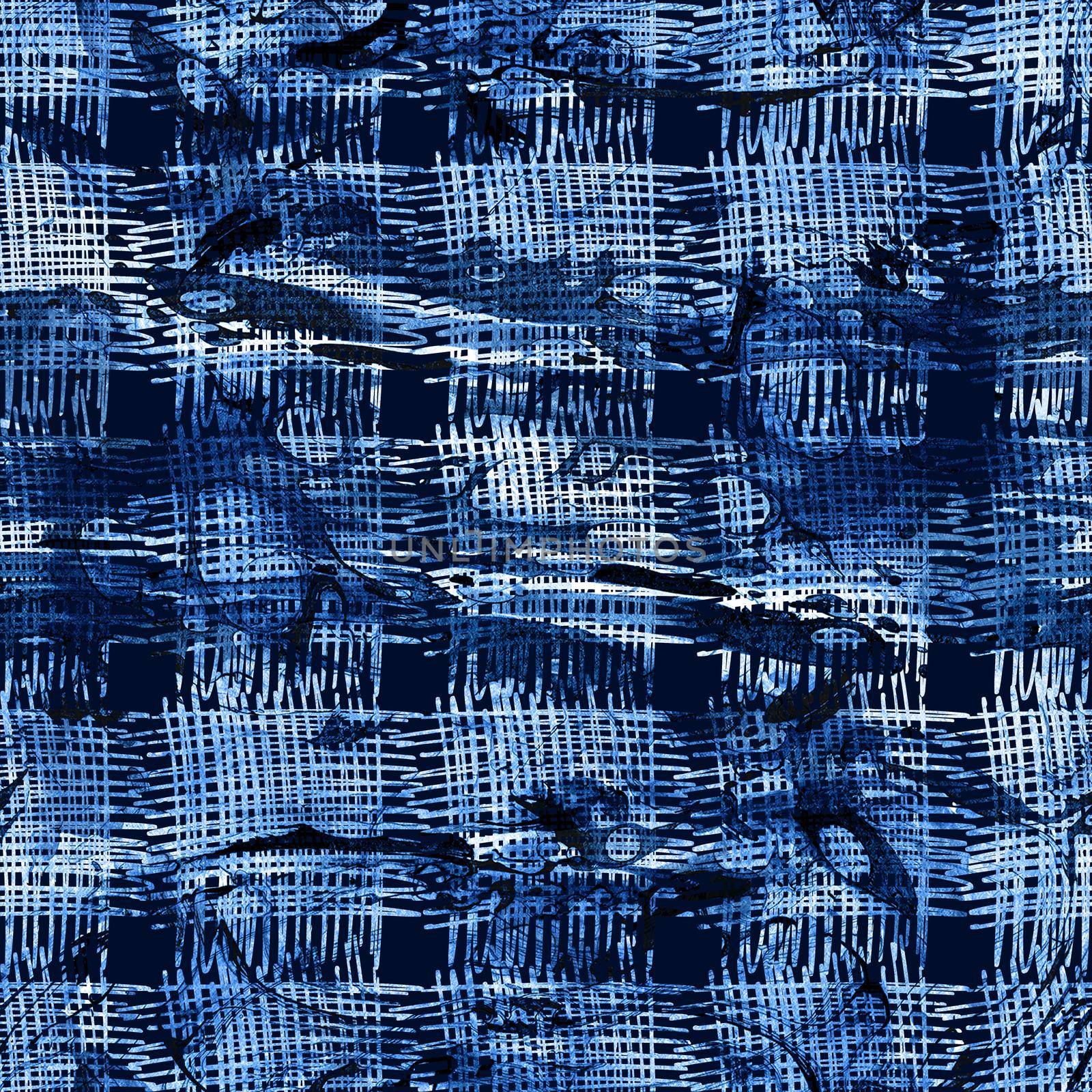 Brush Stroke Plaid Geometric Grung Pattern Seamless in Blue Color Check Background. Gunge Collage Watercolor Texture for Teen and School Kids Fabric Prints Grange Design with lines by DesignAB