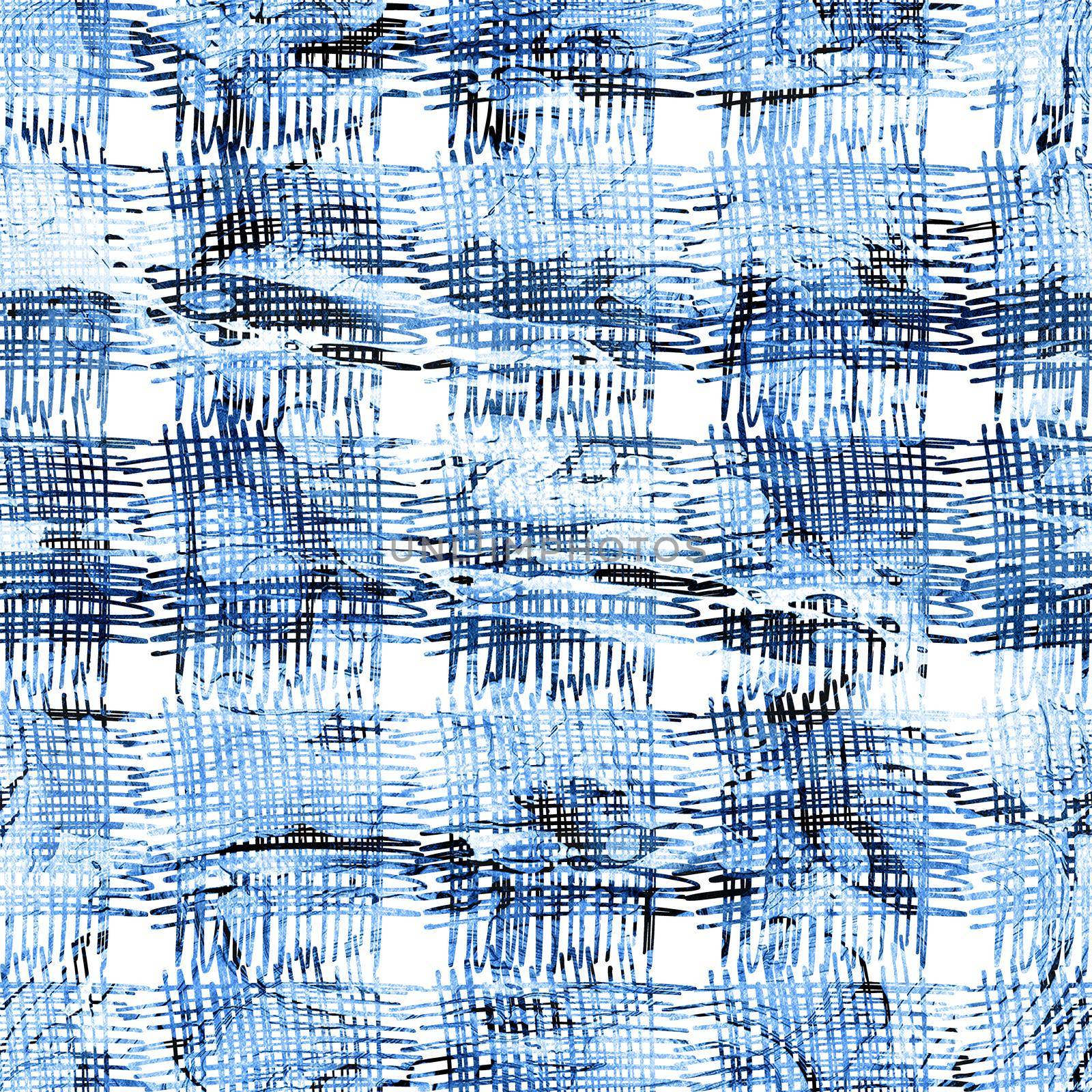 Brush Stroke Plaid Geometric Grung Pattern Seamless in Blue Color Check Background. Gunge Collage Watercolor Texture for Teen and School Kids Fabric Prints Grange Design with lines by DesignAB