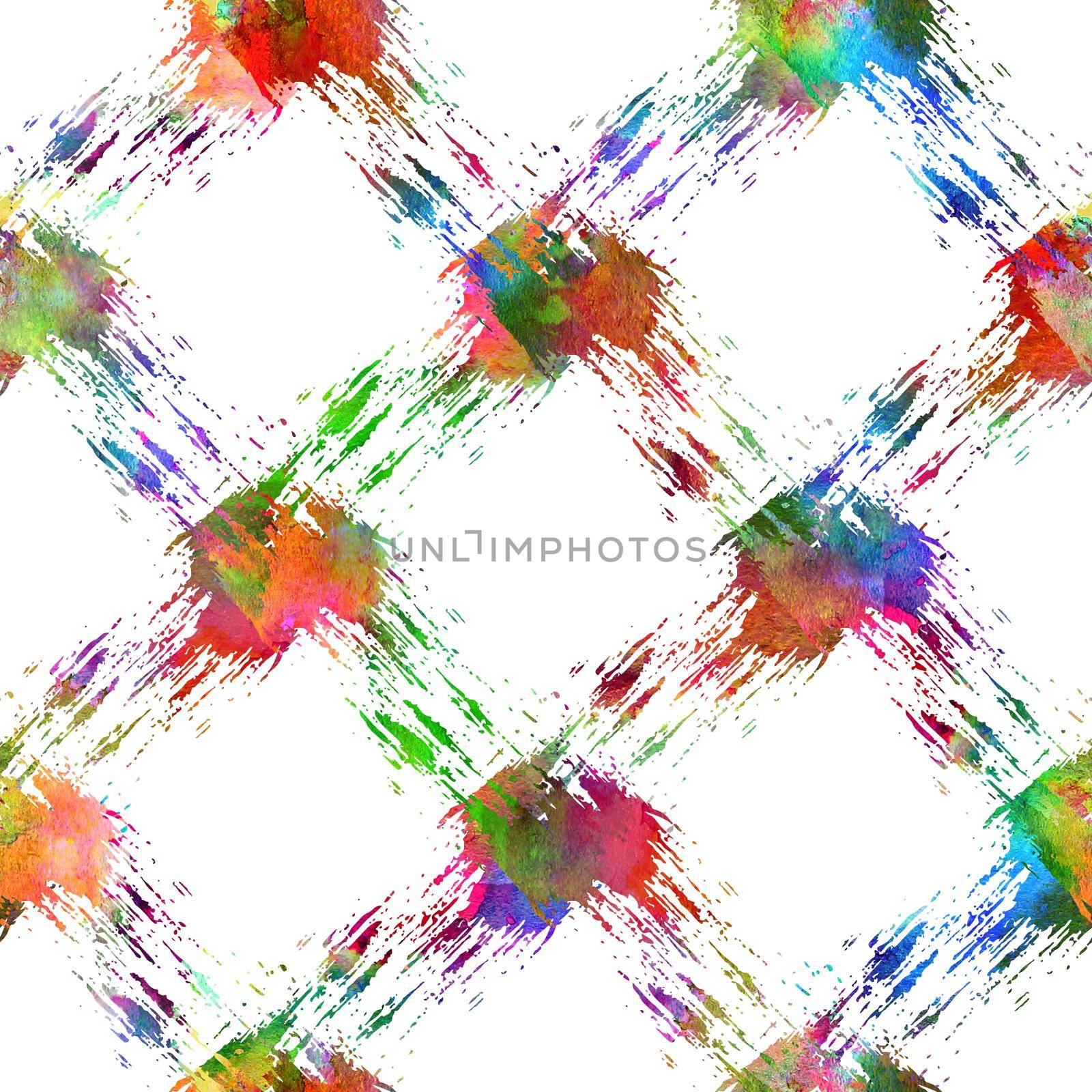 Brush Stroke Plaid Geometric Grung Pattern Seamless in Rainbow Color Check Background. Gunge Collage Watercolor Texture for Teen and School Kids Fabric Prints Grange Design with lines.