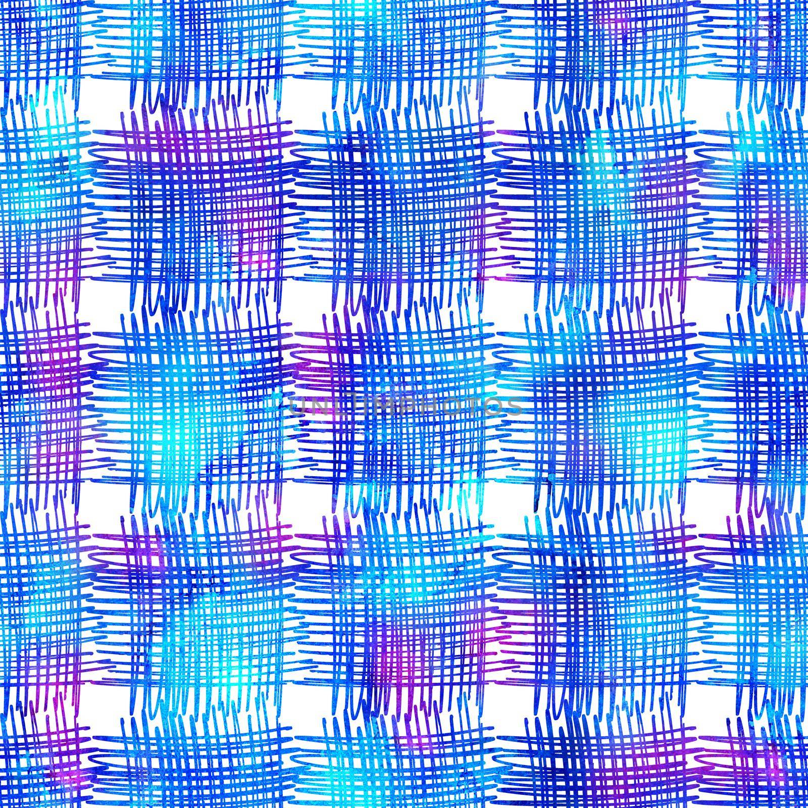 Brush Stroke Plaid Geometric Grung Pattern Seamless in Blue Color Check Background. Gunge Collage Watercolor Texture for Teen and School Kids Fabric Prints Grange Design with lines by DesignAB