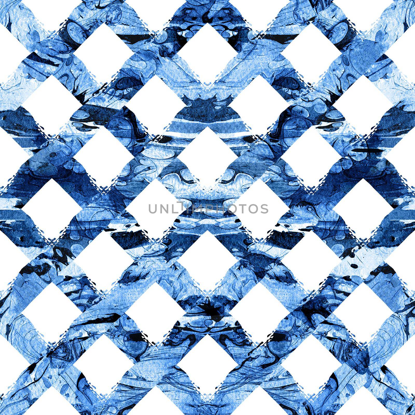 Brush Stroke Plaid Geometric Grung Pattern Seamless in Blue Color Check Background. Gunge Collage Watercolor Texture for Teen and School Kids Fabric Prints Grange Design with lines.