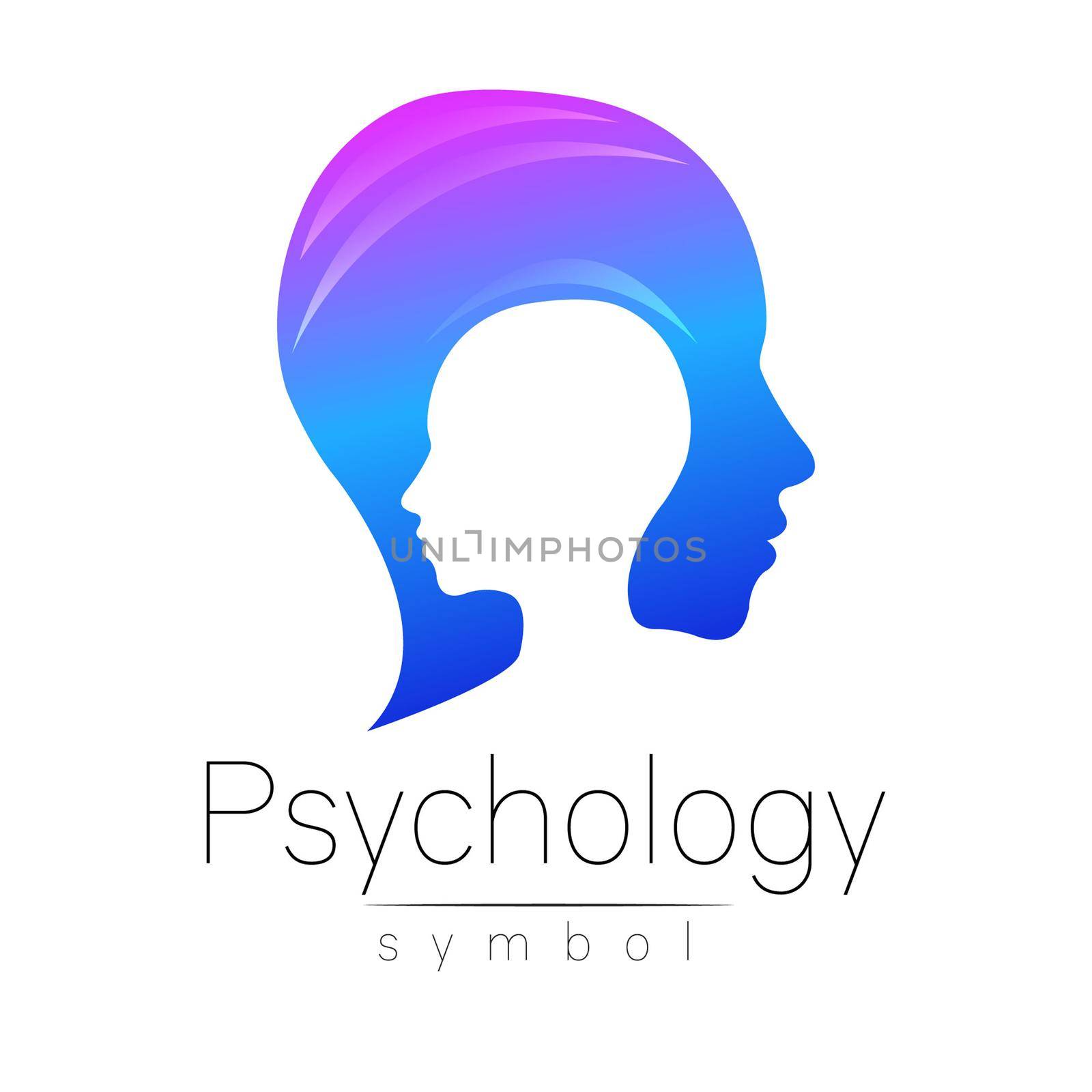 Modern head sign of Psychology. Profile Human. Creative style. Symbol in . Design concept. Brand company. Blue color isolated on white background. Icon for web, print by DesignAB