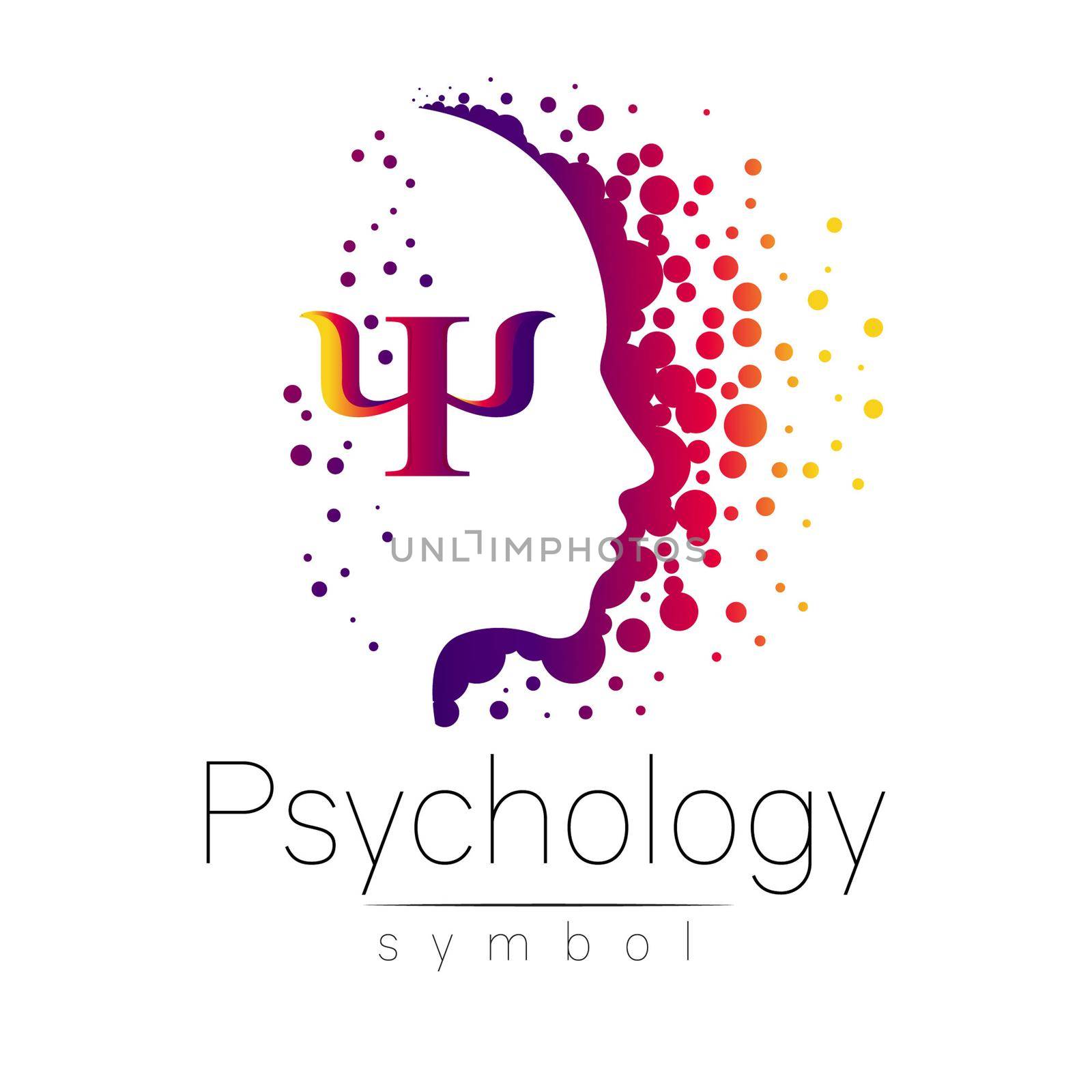 Modern head sign of Psychology. Profile Human. Letter Psi. Creative style. Symbol in . Design concept. Brand company. Violet color isolated on white background. Icon for web, print by DesignAB