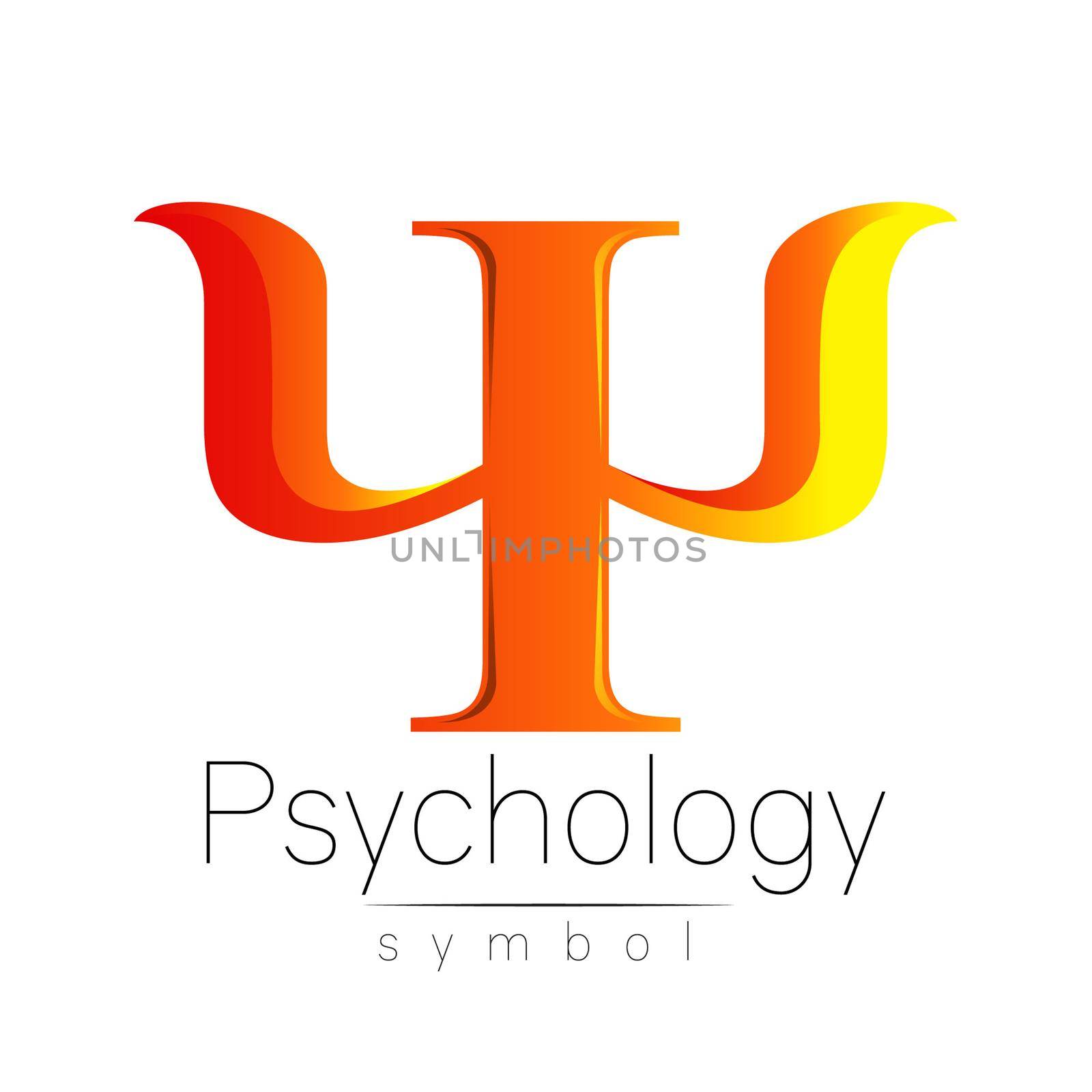 Modern Sign of Psychology.Psi. Creative style. Icon in . Design concept. Brand company. Orange color letter on white background. Symbol for web, print, card, flyer. Bright