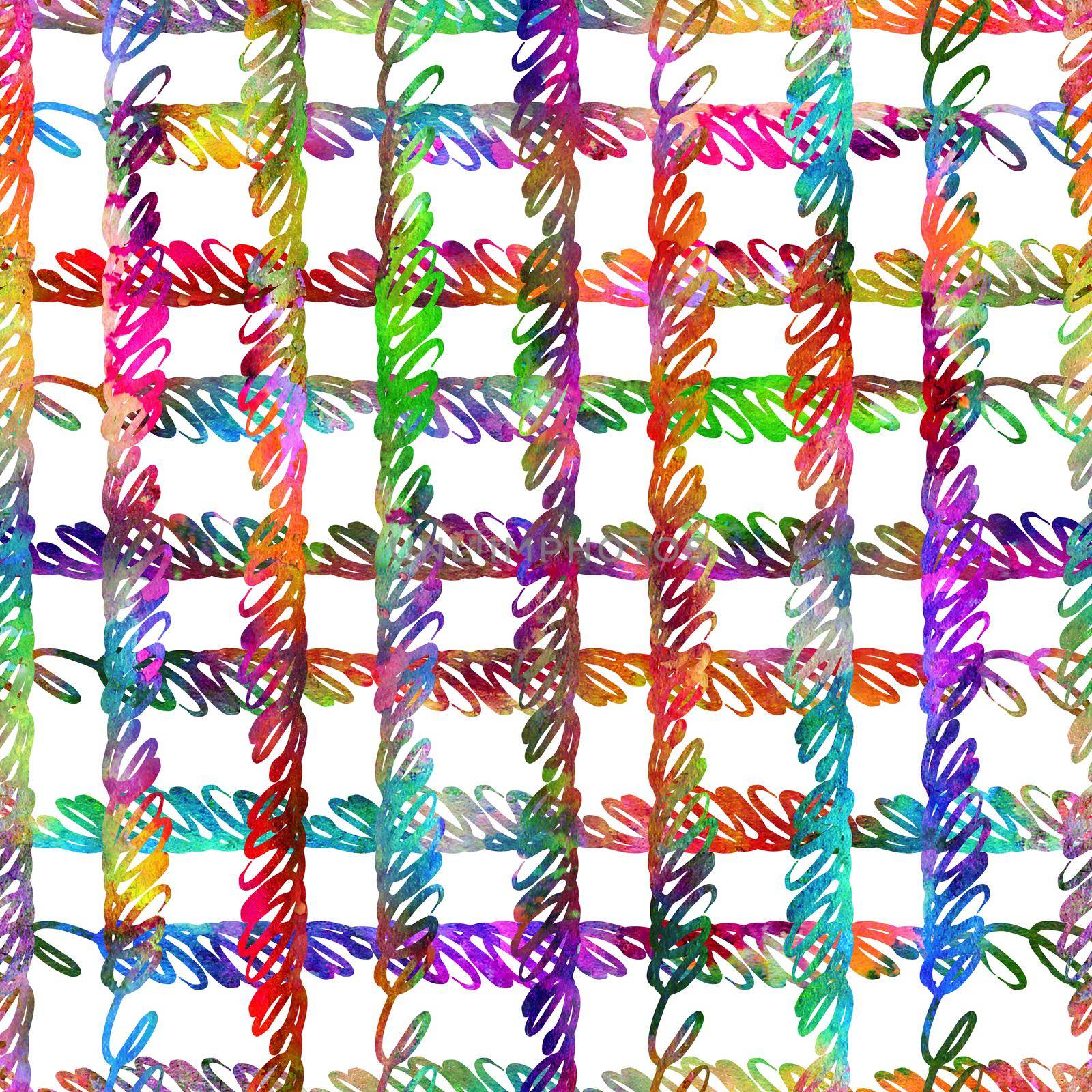 Brush Stroke Plaid Geometric Grung Pattern Seamless in Rainbow Color Check Background. Gunge Collage Watercolor Texture for Teen and School Kids Fabric Prints Grange Design with lines by DesignAB