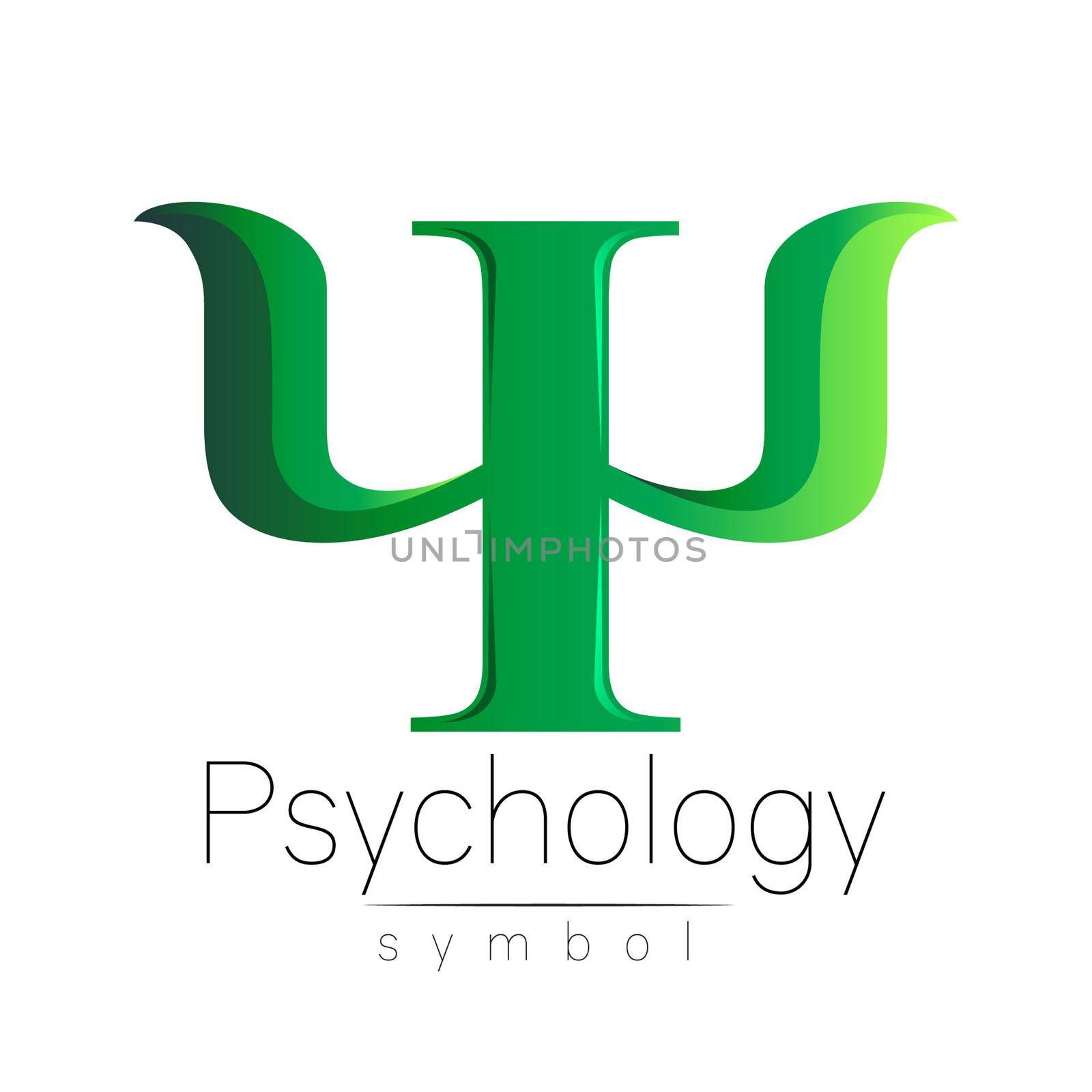 Modern Sign of Psychology. Psi. Creative style. Icon in . Design concept. Brand company. Green color letter on white background. Symbol for web, print, card, flyer. by DesignAB