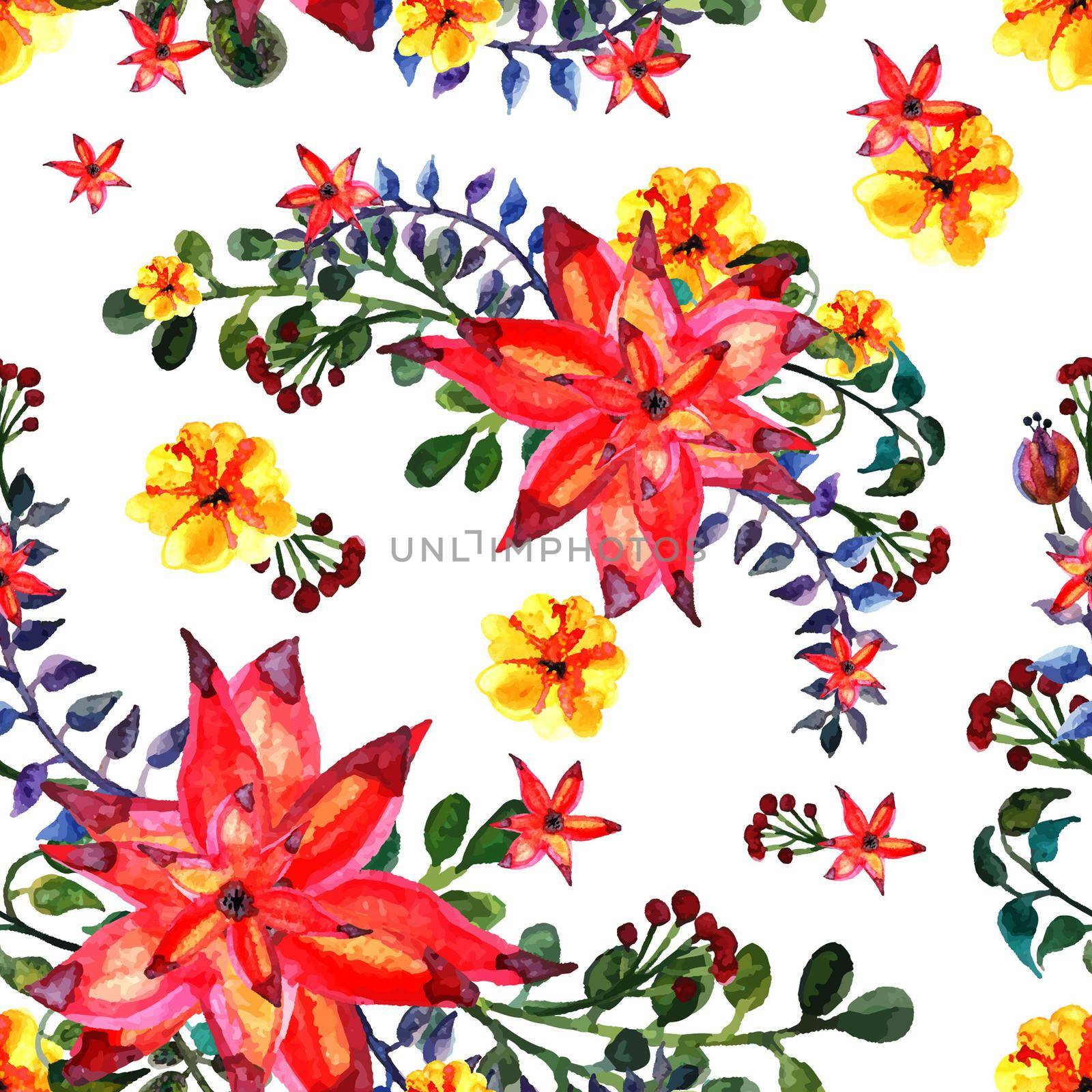 Floral seamless pattern. White background. texture with leaves. Flourish tiled wallpaper by DesignAB