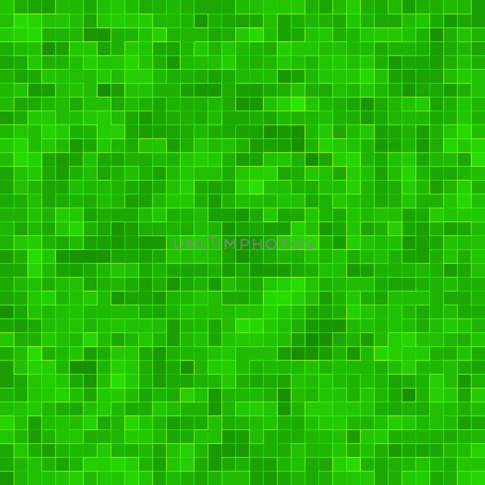 Abstract bright green square pixel tile mosaic wall background and texture