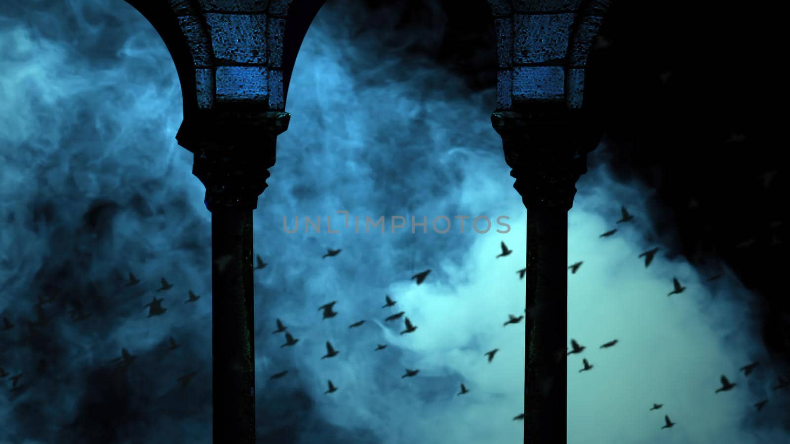 3d illustration - Full Moonrise Through The Clouds On Dark Blue Night Sky