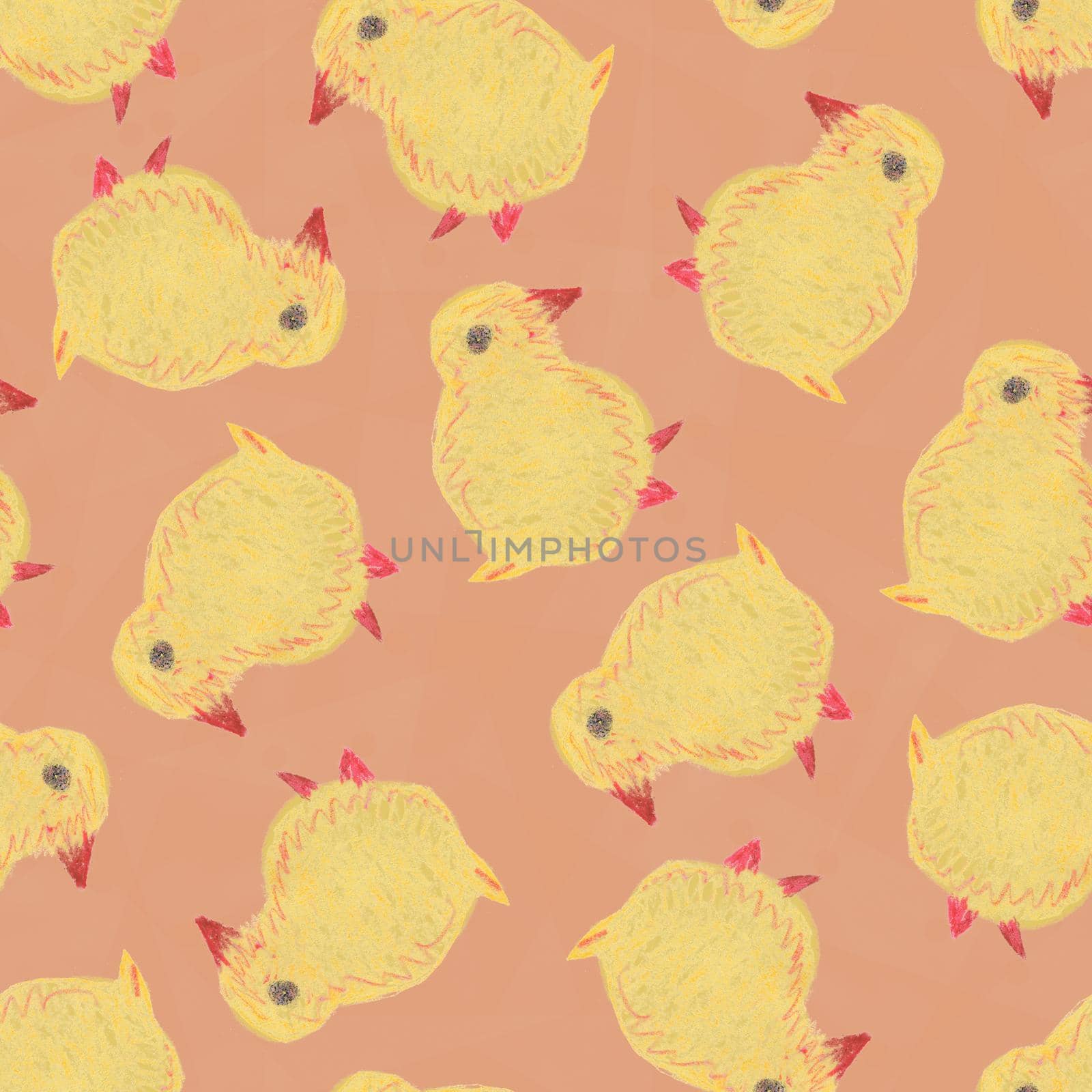 Cute Cartoon Hand Drawn Seamless Pattern With Little Yellow Chick. Funny Easter Watercolor Chicken on Pink Background.