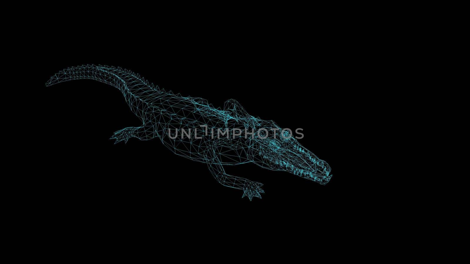 3d illustration - wireframe of crocodile  on black background by vitanovski