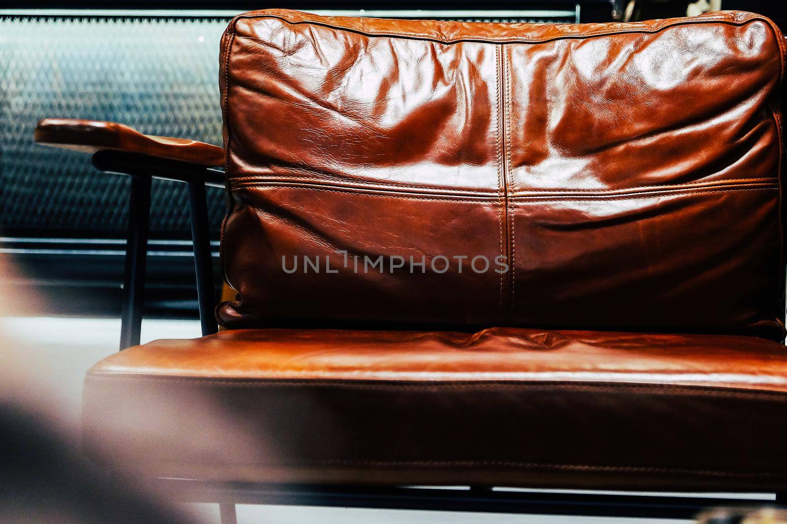 Close up detail of leather sofa. interior decor