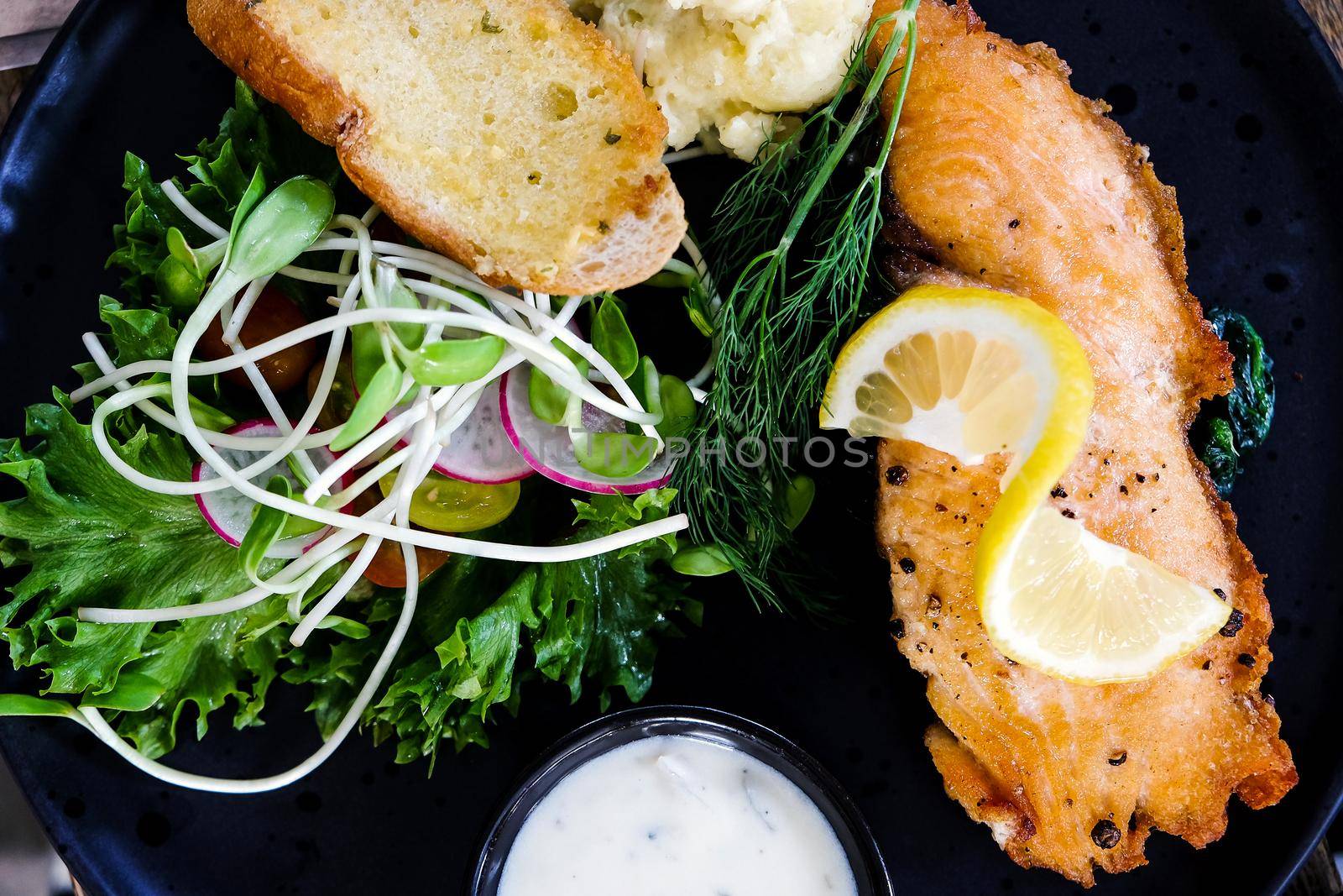 close up image of salmon steak