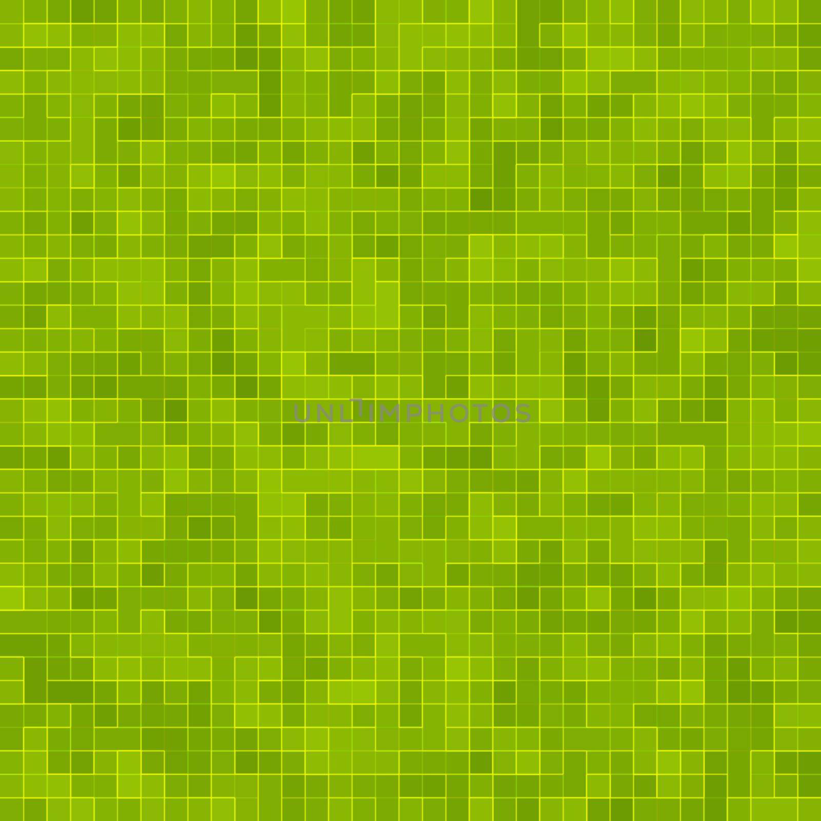 Abstract bright green square pixel tile mosaic wall background and texture. by Benzoix
