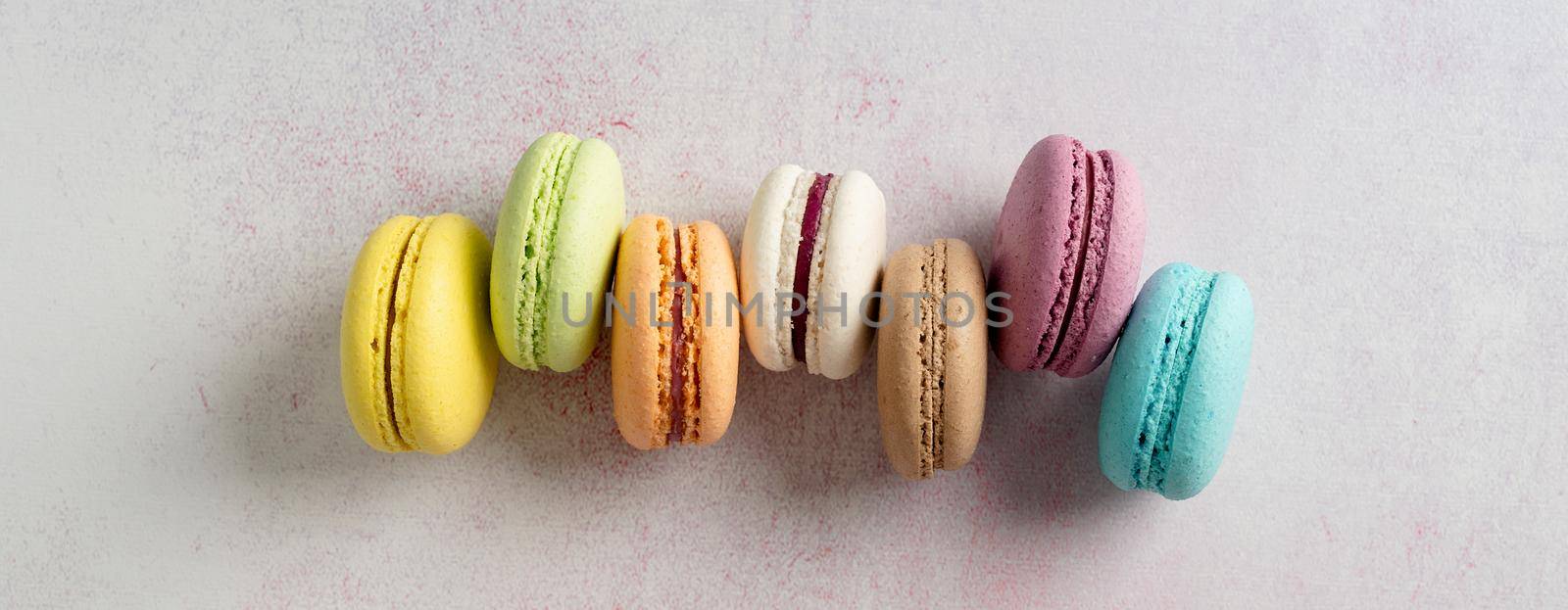 French dessert colorful macaroons, minimal concept flat lay