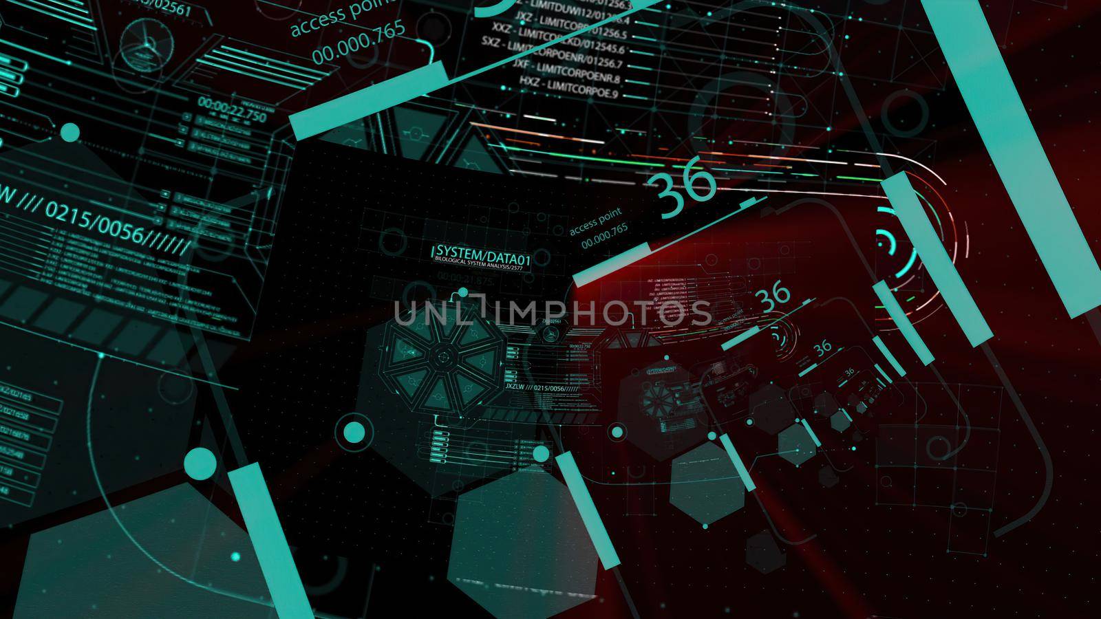 3d illustration - HUD zoom in.Flying through Futuristic technological interface. by vitanovski