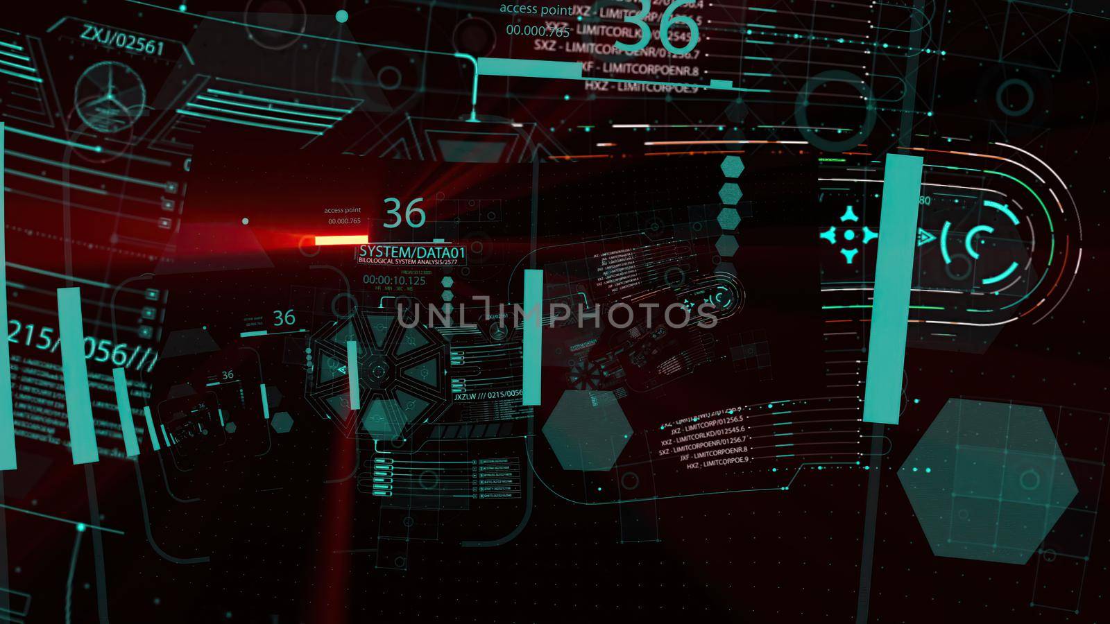 3d illustration - HUD zoom in.Flying through Futuristic technological interface. by vitanovski