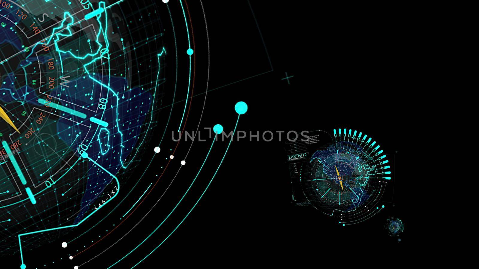 3d illustration - HUD zoom in.Flying through Futuristic technological interface.