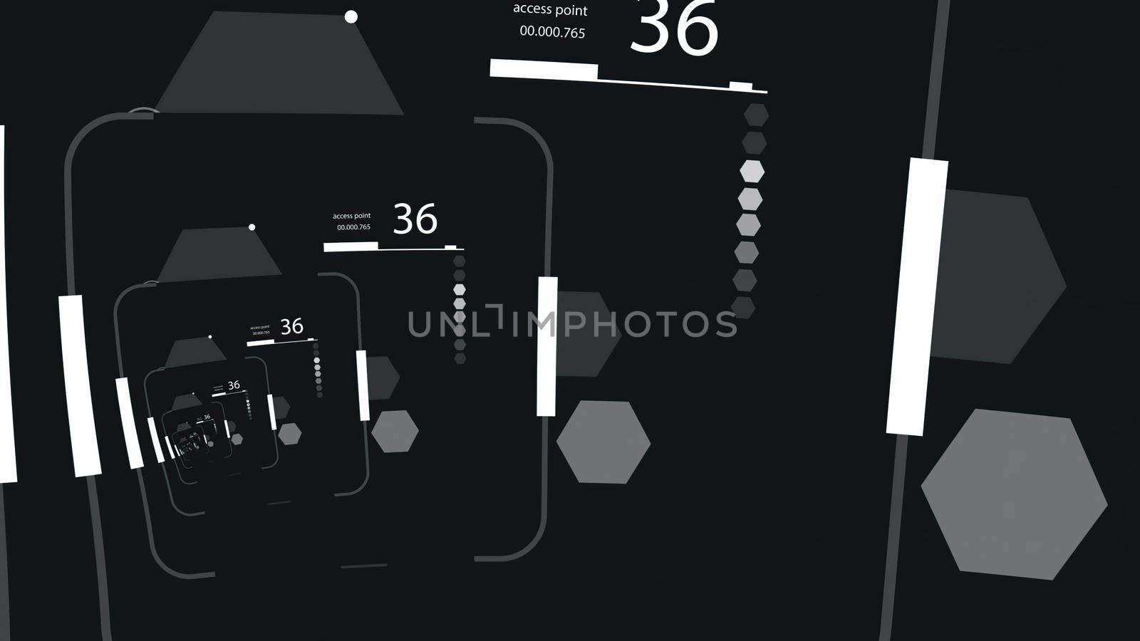 3d illustration - HUD zoom in.Flying through Futuristic technological interface.