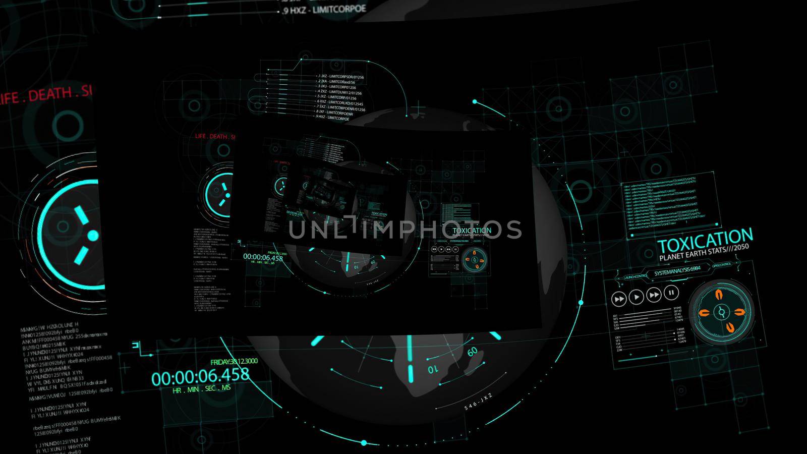 3d illustration - HUD zoom in.Flying through Futuristic technological interface. by vitanovski