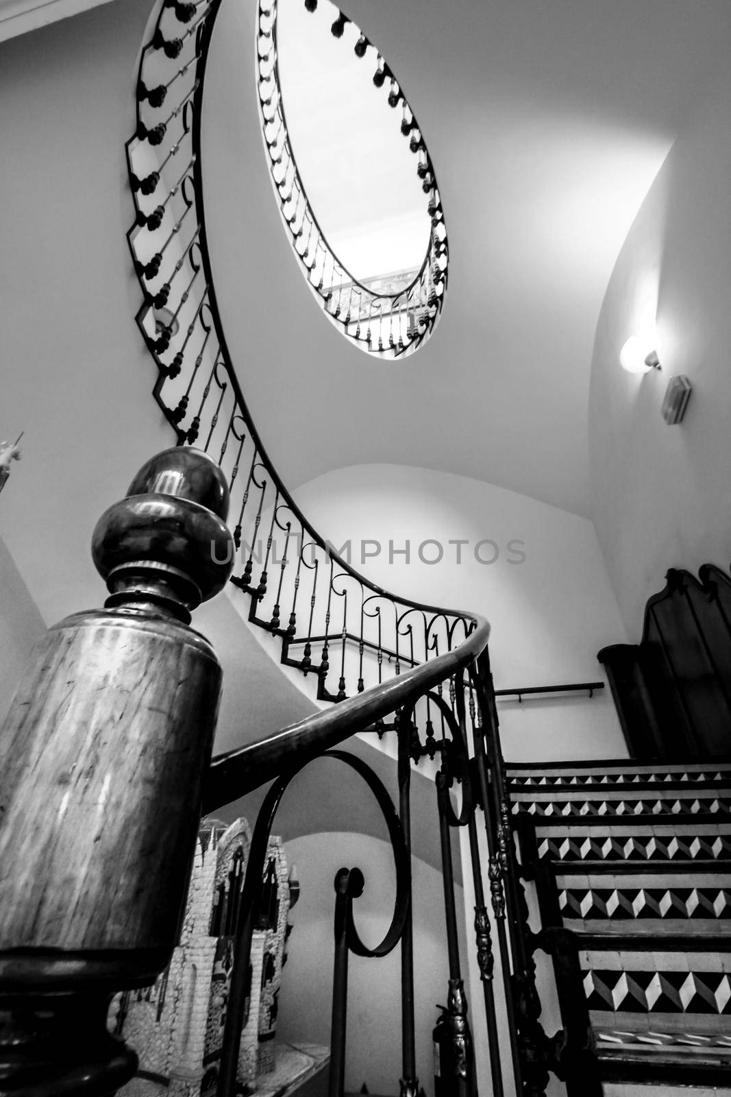 Novelda, Alicante, Spain- September 18, 2021: Beautiful staircase of the Gomez-Tortosa Cultural Center modernist building in Novelda village