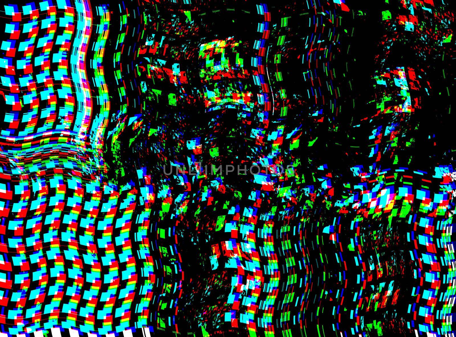 Glitch TV Techno psychedelic background. Old VHS screen error. Digital pixel noise abstract design. Photo glitch. Television signal fail and Colorful noise by DesignAB