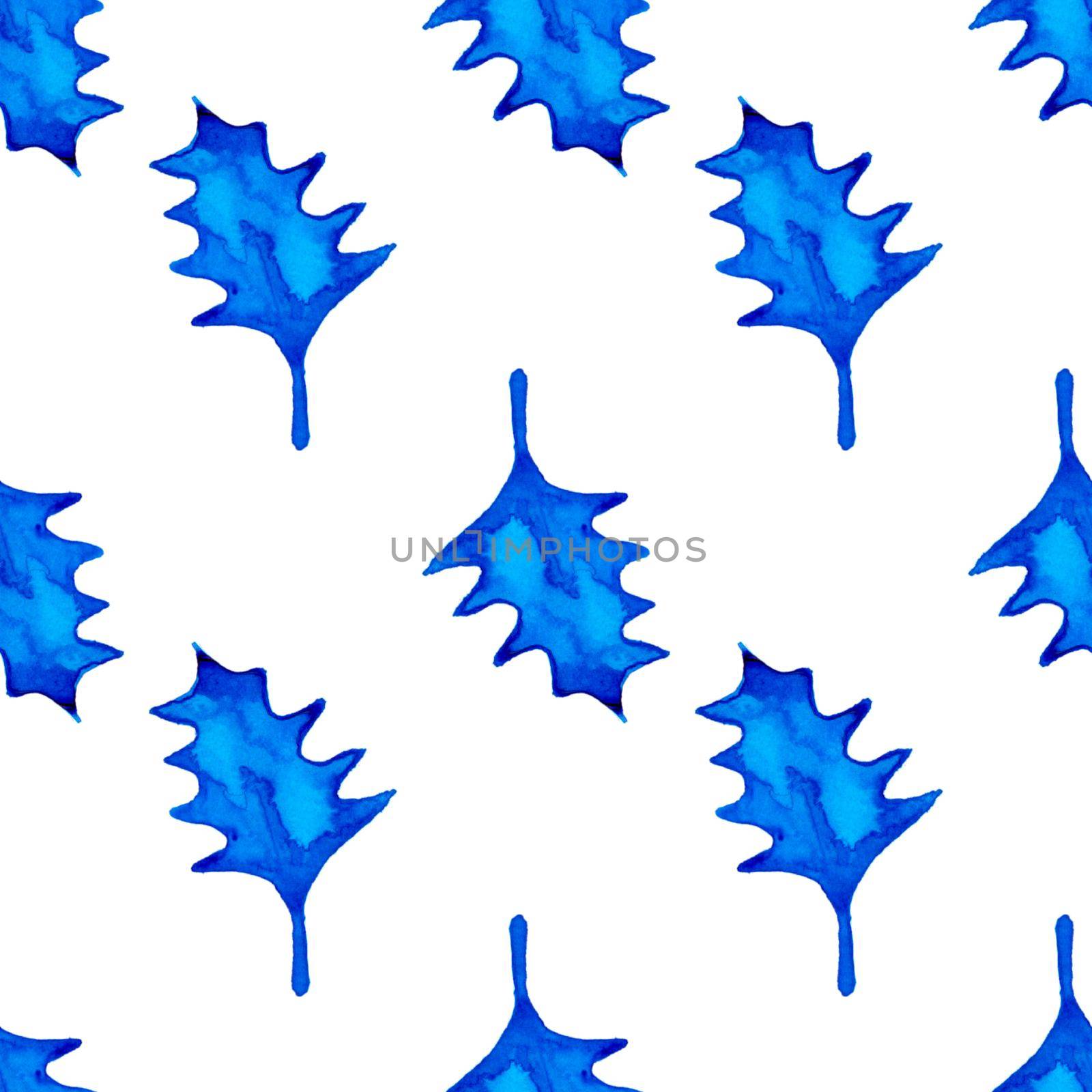 XMAS watercolor Poinsettia Seamless Pattern in Blue Color. Hand Painted fir tree background or wallpaper for Ornament, Wrapping or Christmas Gift.