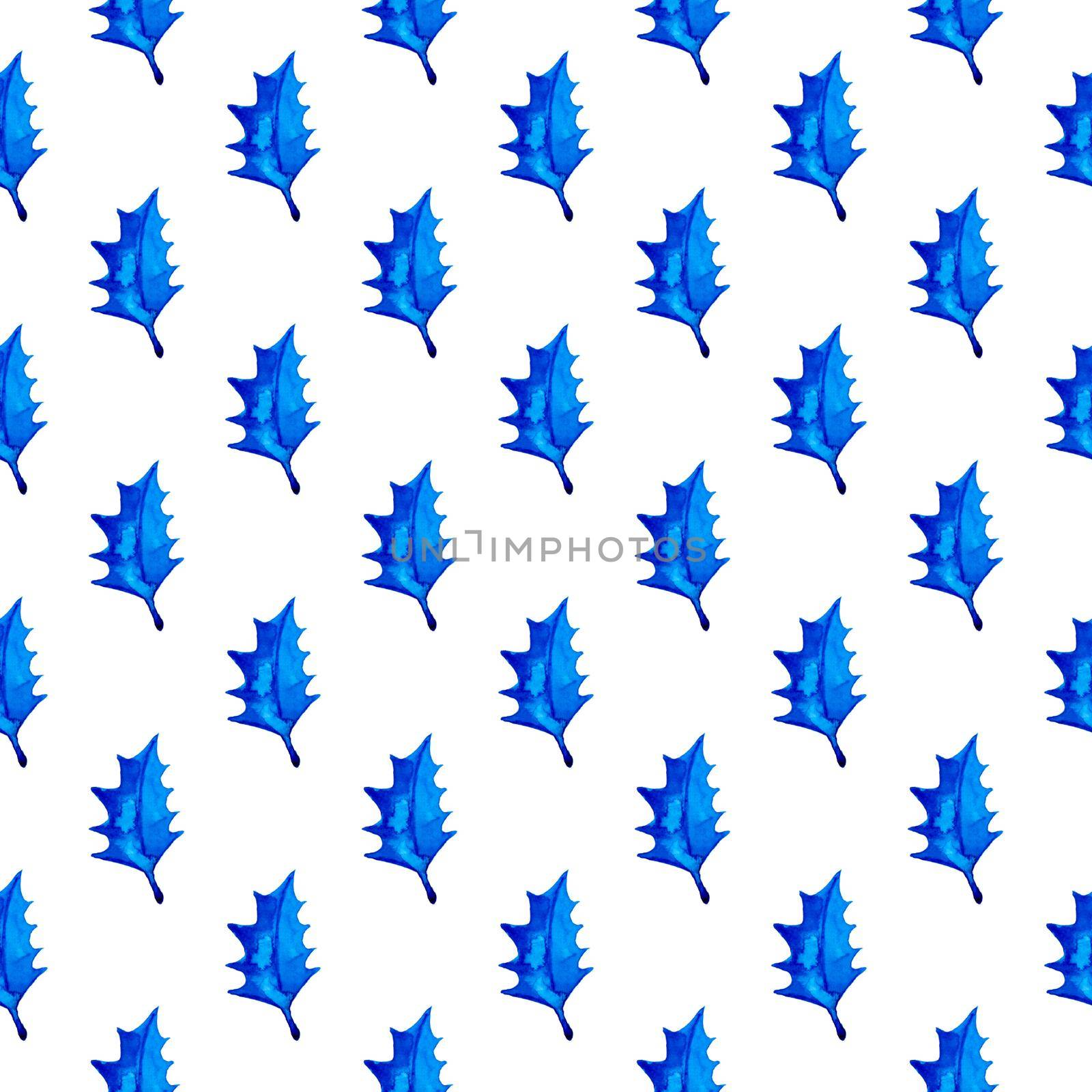 XMAS watercolor Poinsettia Seamless Pattern in Blue Color. Hand Painted fir tree background or wallpaper for Ornament, Wrapping or Christmas Gift.