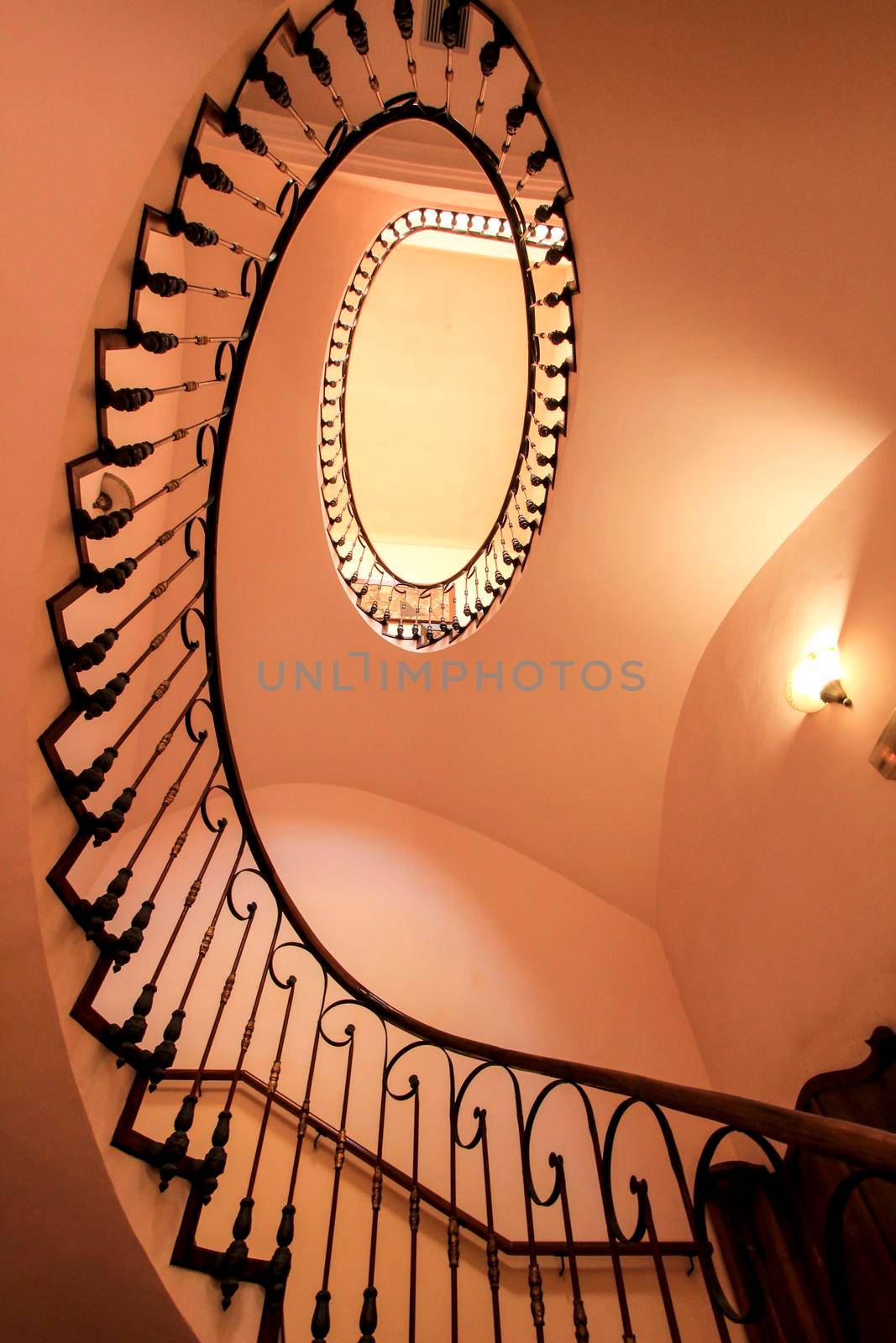 Novelda, Alicante, Spain- September 18, 2021: Beautiful staircase of the Gomez-Tortosa Cultural Center modernist building in Novelda village