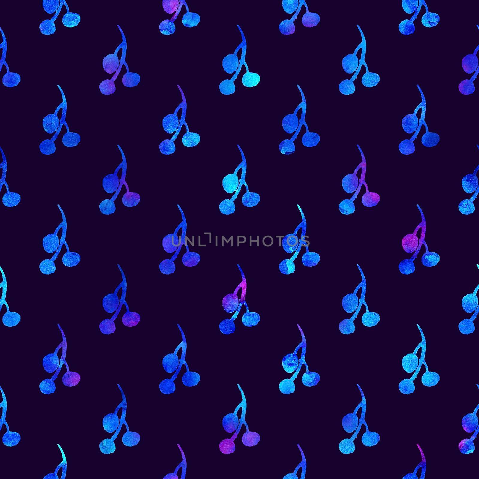 XMAS watercolor Branch Berry Seamless Pattern in Blue Color. Hand Painted background or wallpaper for Ornament, Wrapping or Christmas Gift.