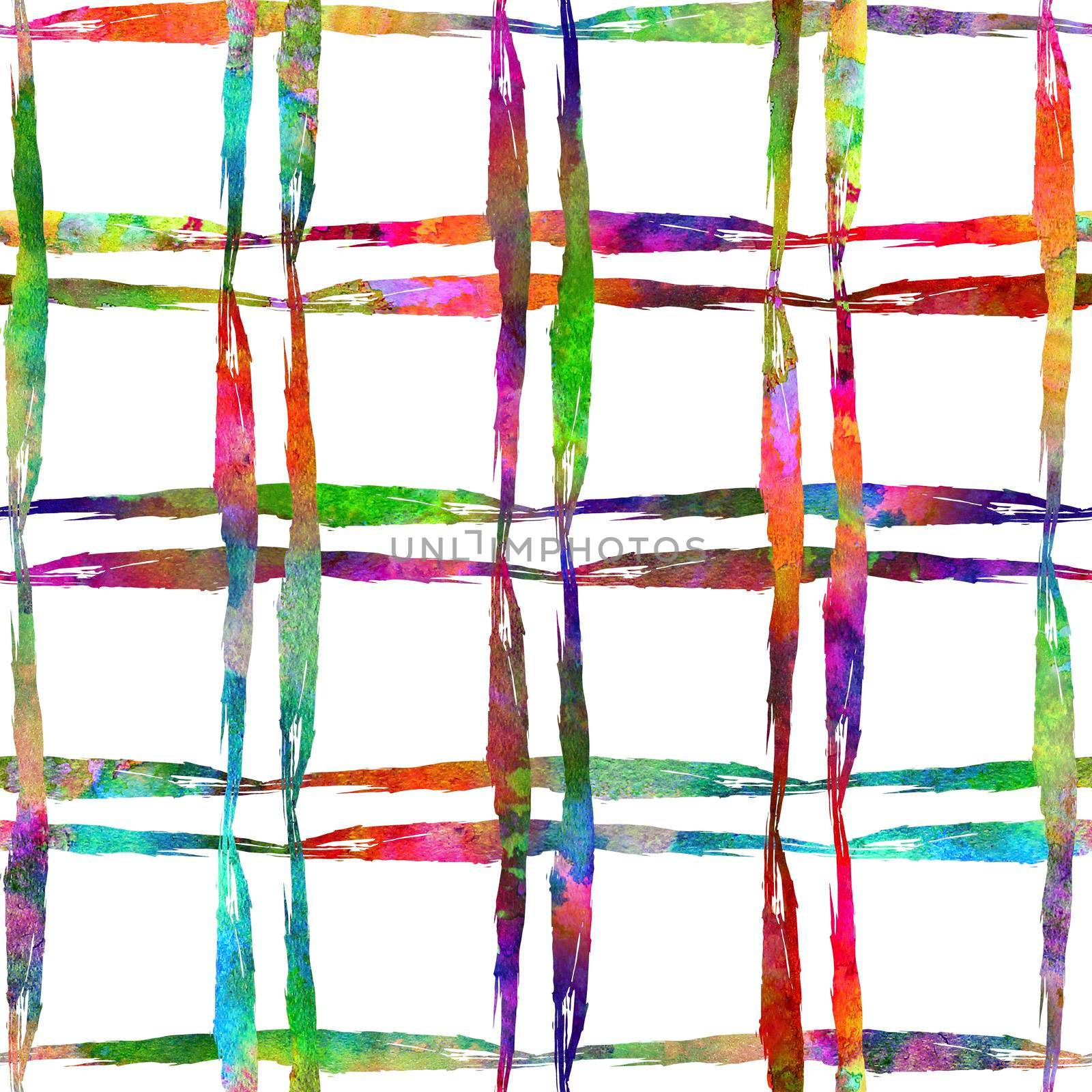 Watercolor Brush Plaid Seamless Pattern Grange Check Geometric Design in Rainbow Color. Modern Strokes Grung Collage Background for kids fabric and textile.