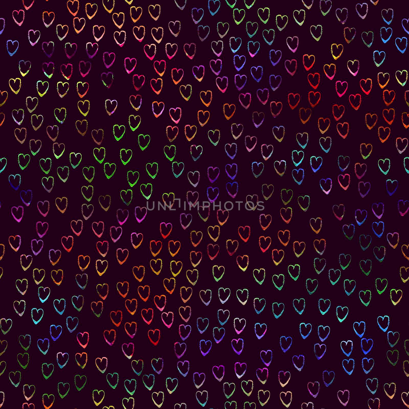 Watercolor Brush Heart Seamless Pattern Love Grange Hand Painted Design in Rainbow Color. Modern Grung Collage Background for kids fabric and textile.