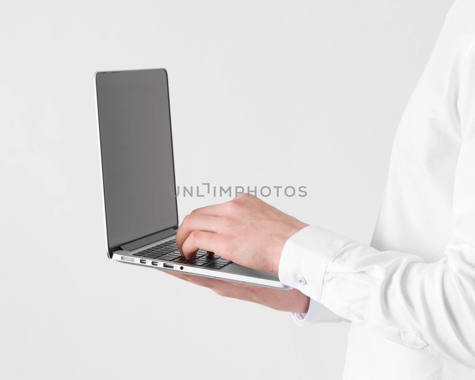 close up hands typing laptop. Beautiful photo