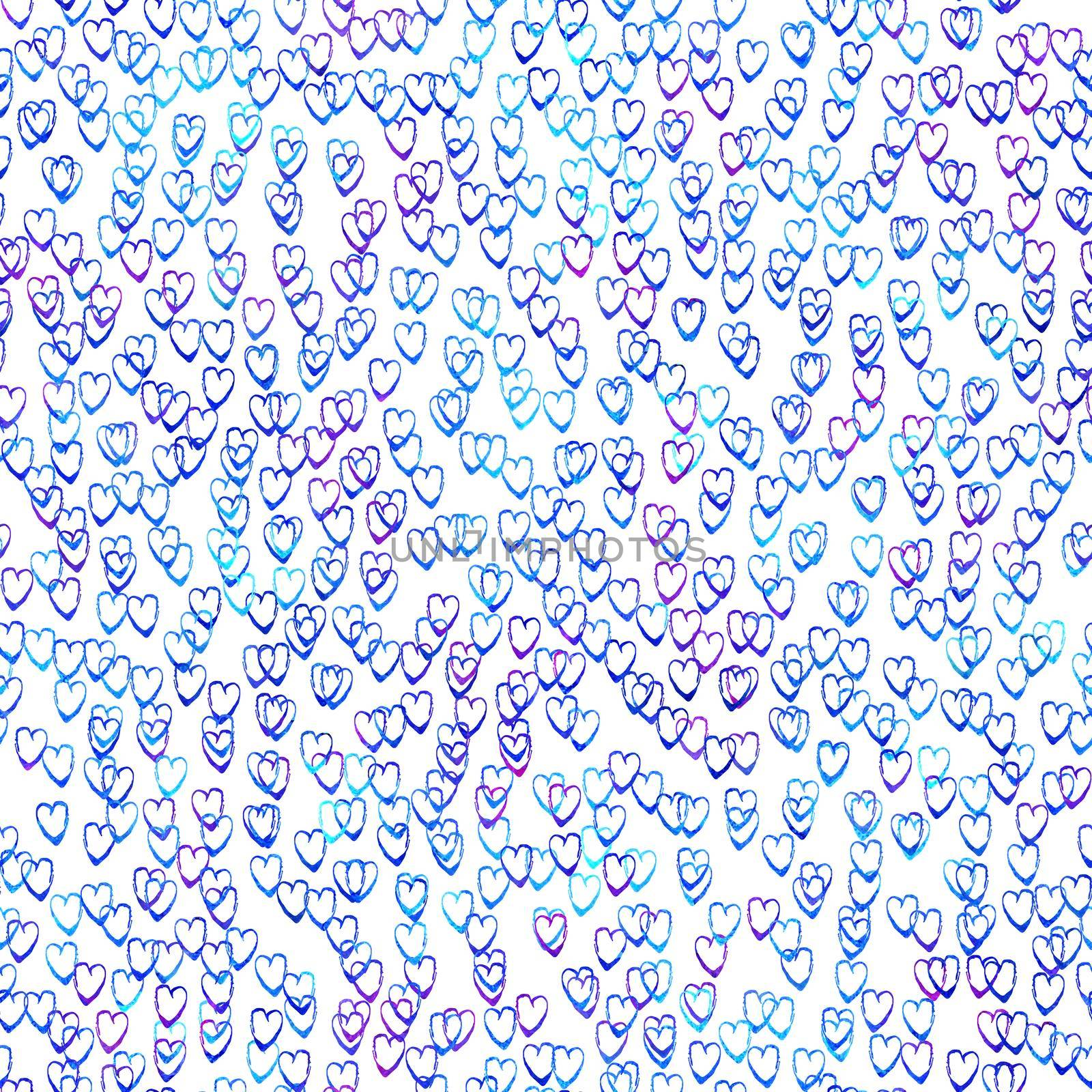 Watercolor Brush Heart Seamless Pattern Love Grange Hand Painted Design in Blue Color. Modern Grung Collage Background for kids fabric and textile by DesignAB